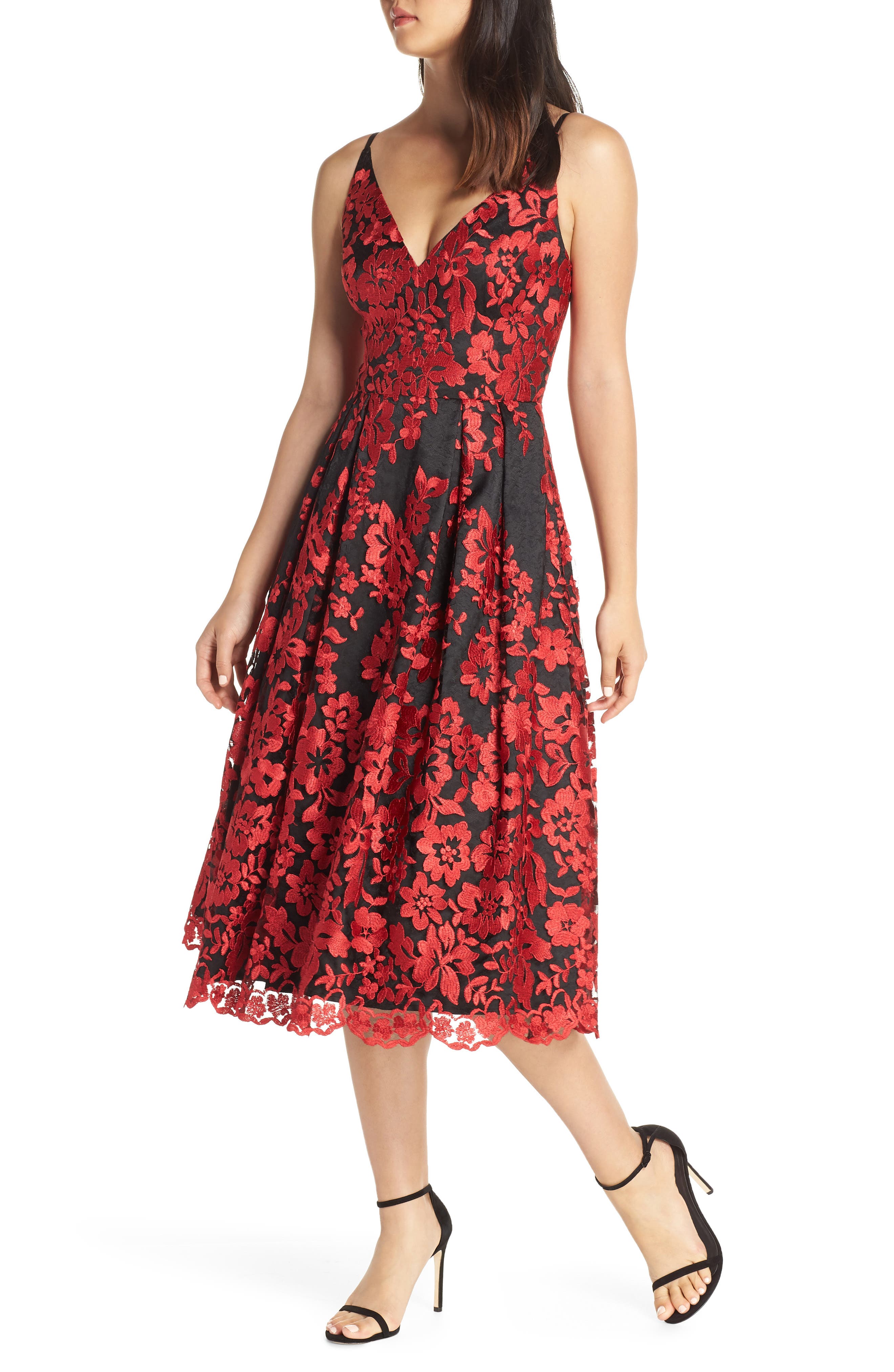 eliza j red lace dress