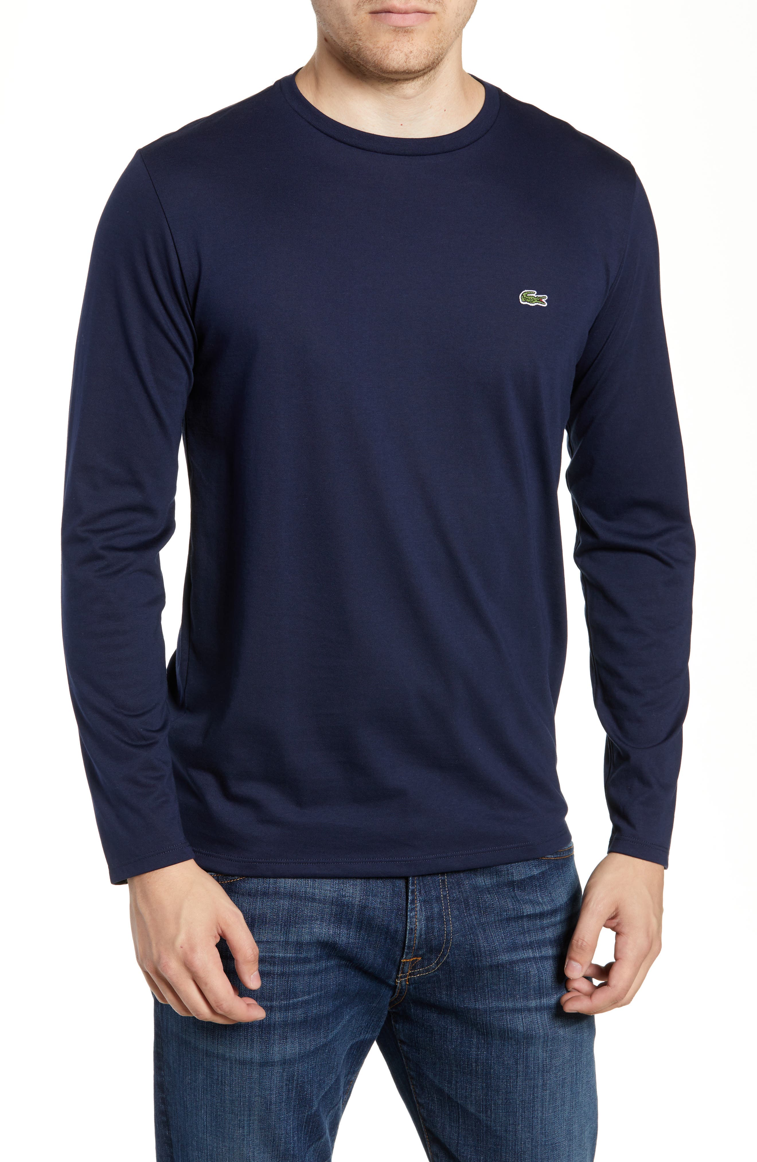 UPC 190391331194 product image for Men's Lacoste Long Sleeve Pima Cotton T-Shirt, Size 5(l) - Blue | upcitemdb.com