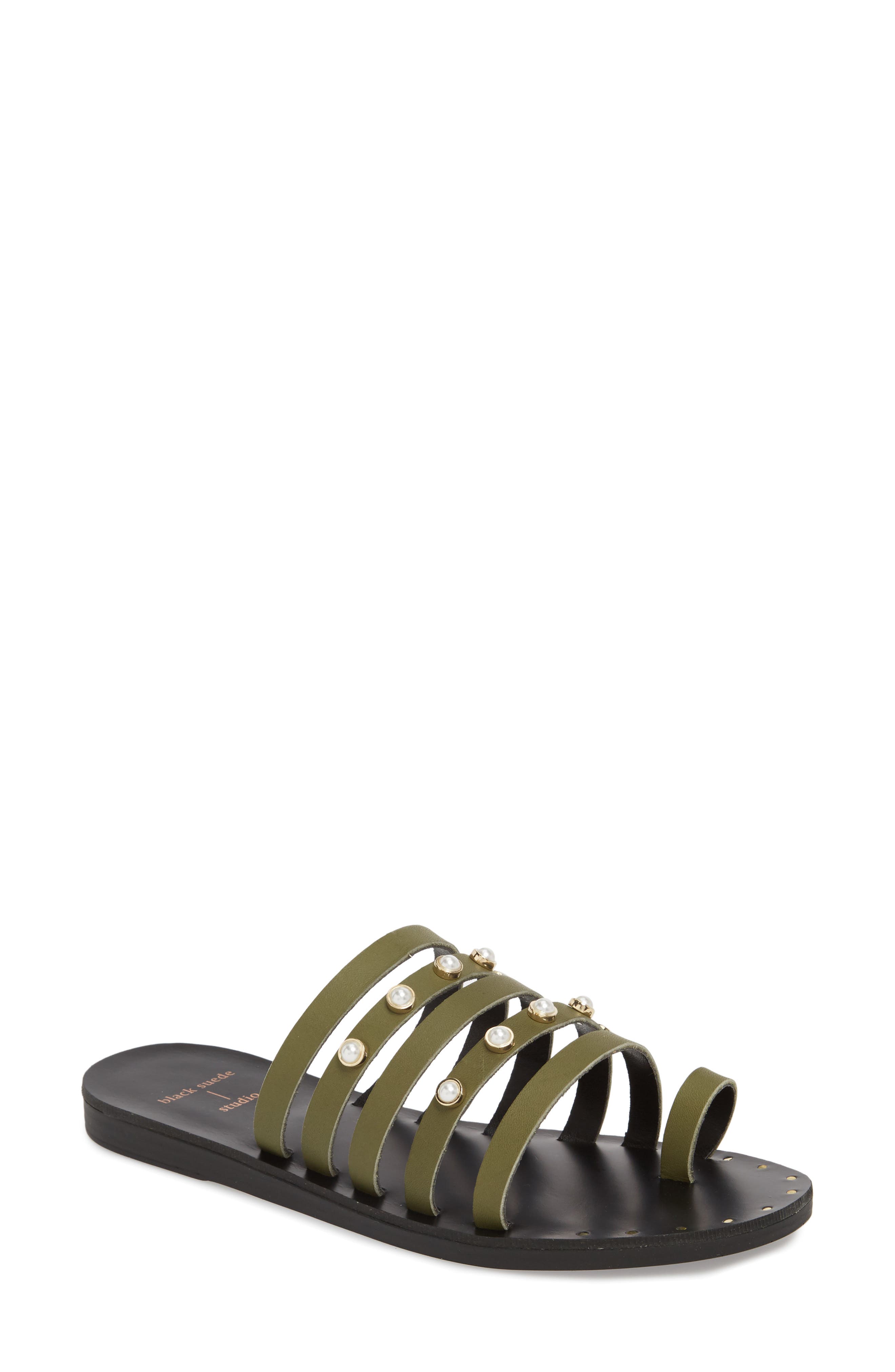Black Suede Studio Julie Strappy Sandal, Green