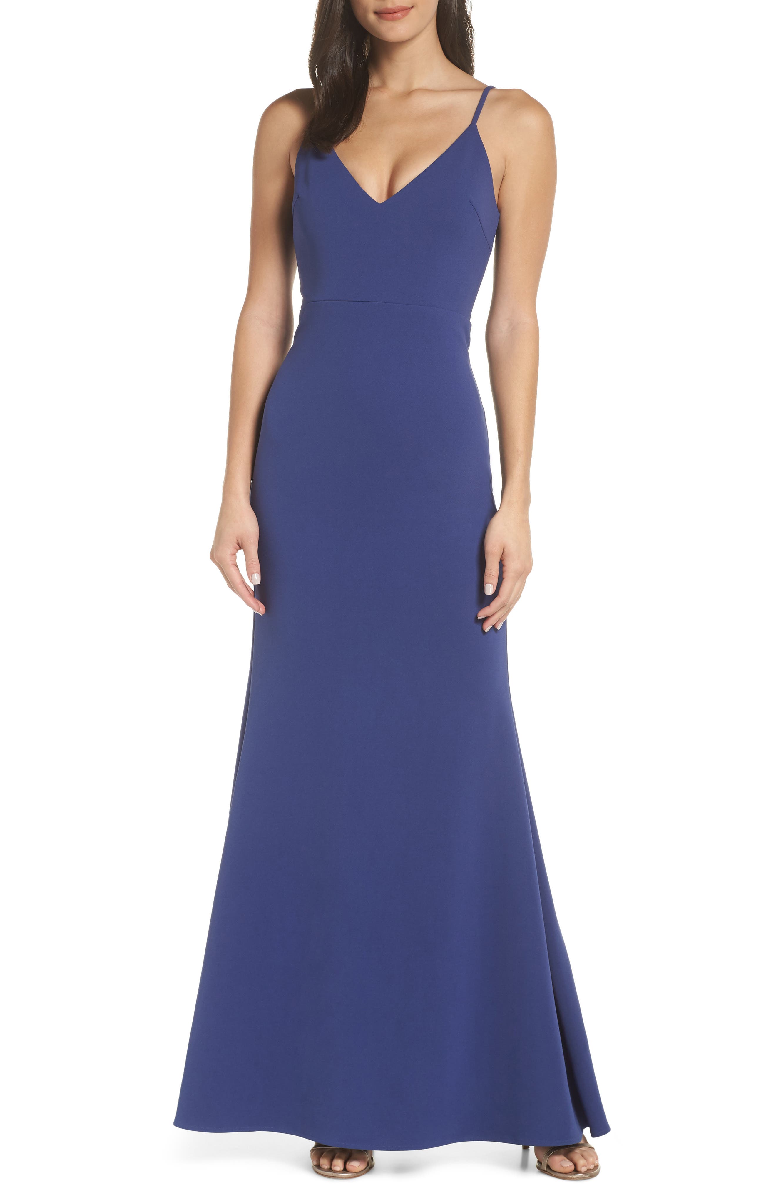Lulus V-Neck Trumpet Gown, Blue