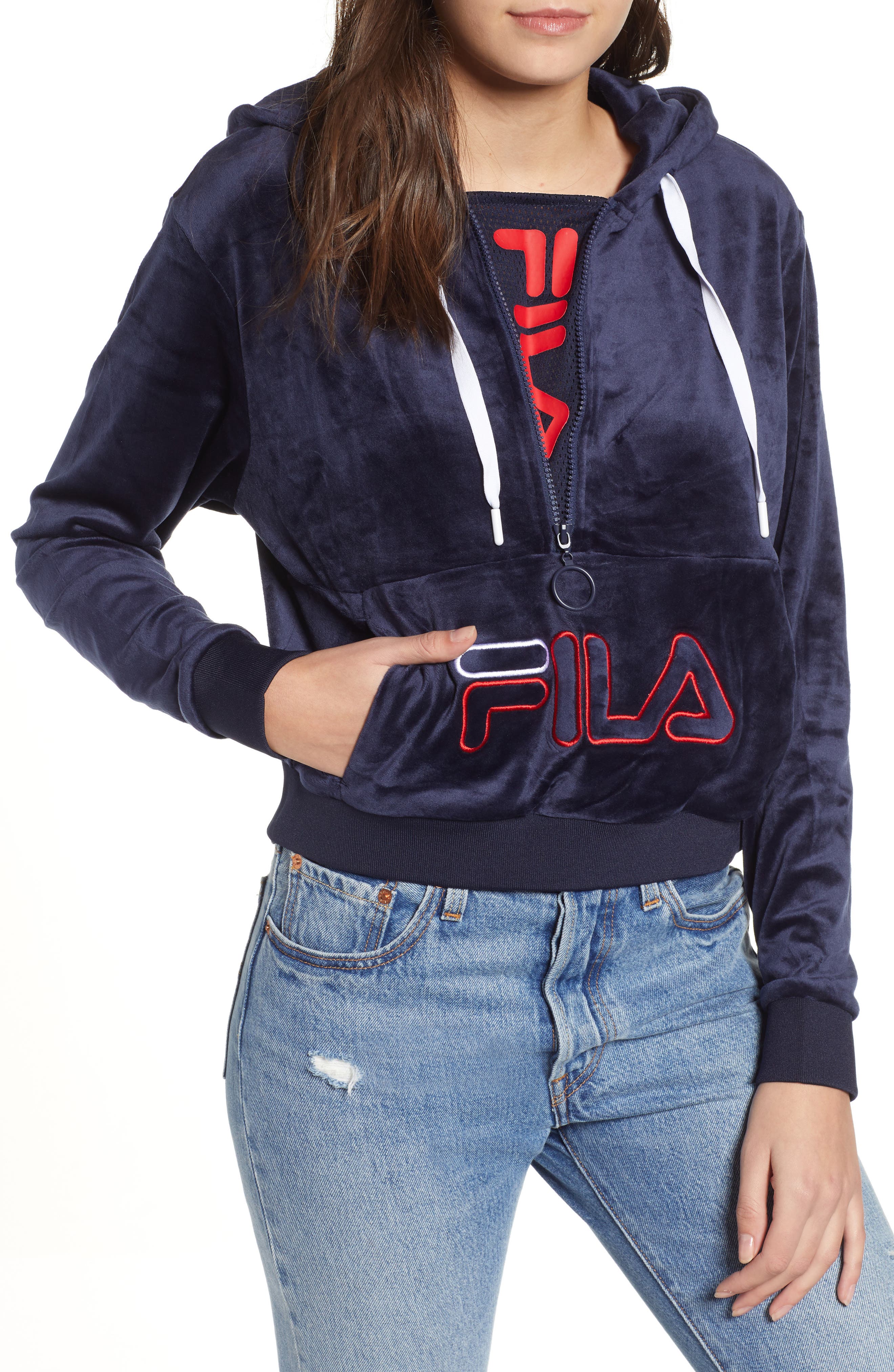 Fila Rosella Velour Half Zip Hoodie, Blue