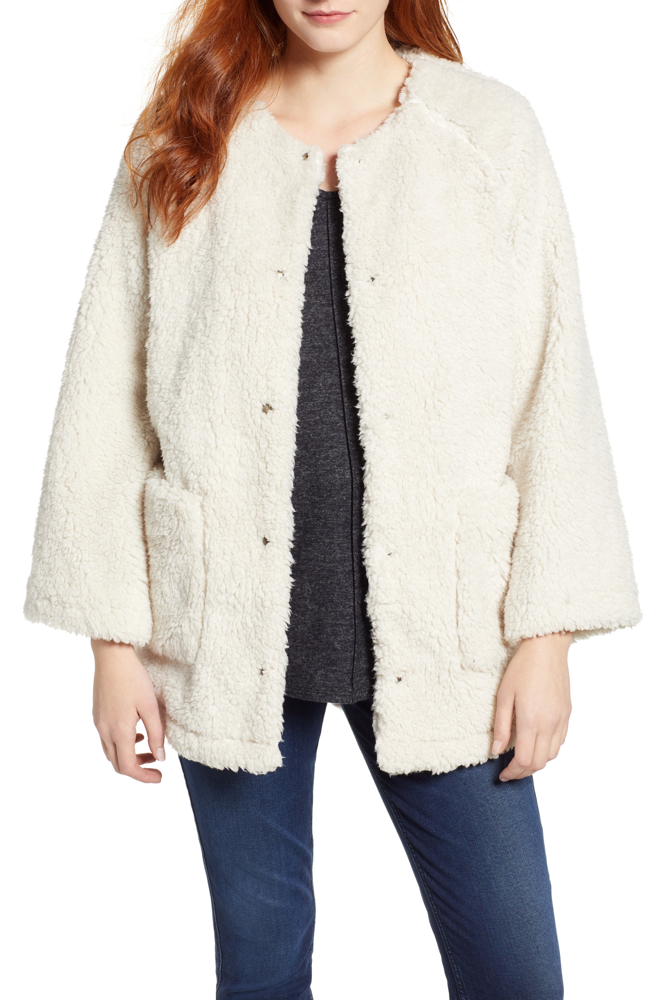 Caslon Fuzzy Fleece Jacket, Ivory