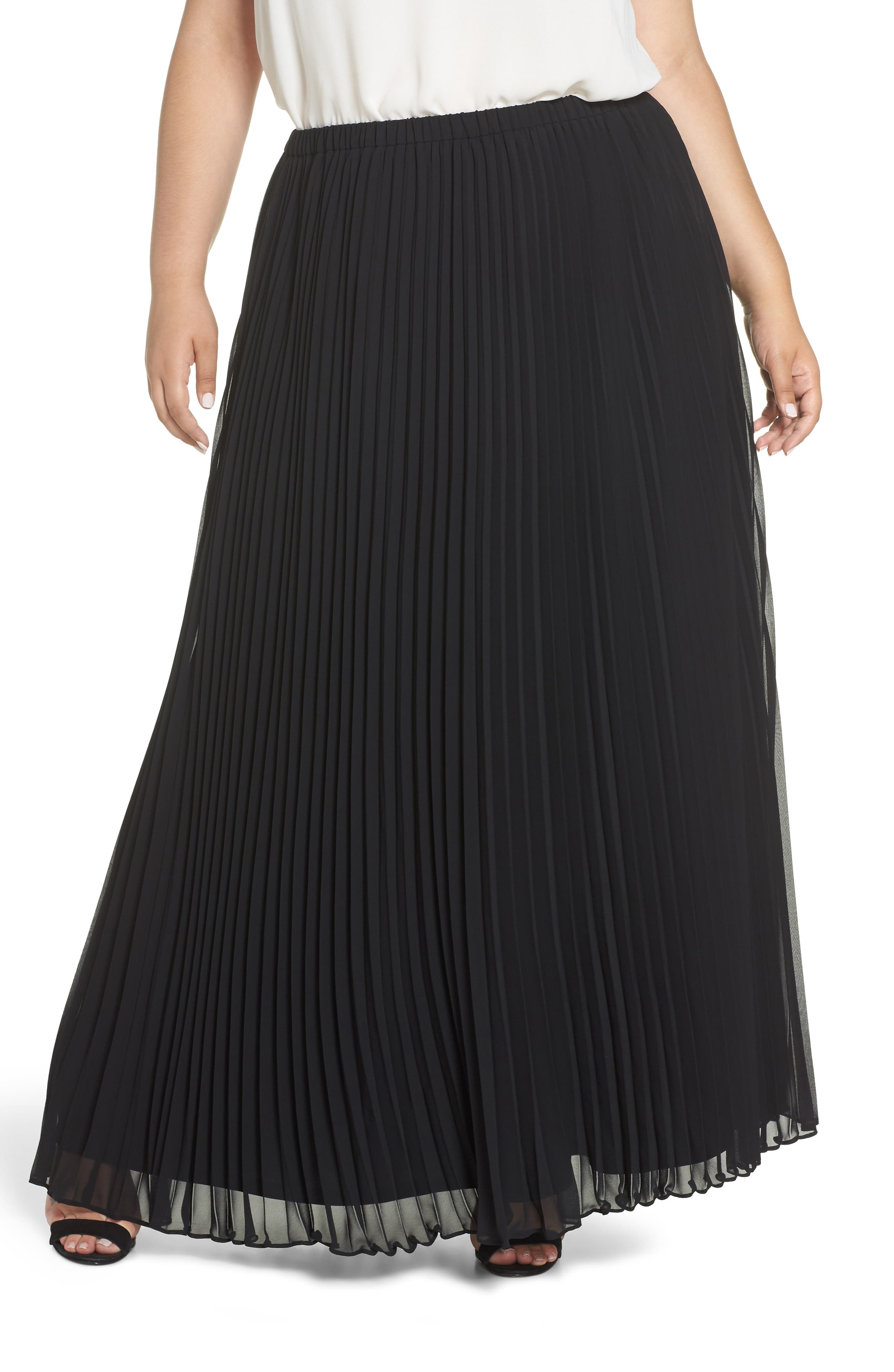 Plus Size Alex Evenings Long Pleated Chiffon Skirt, Black