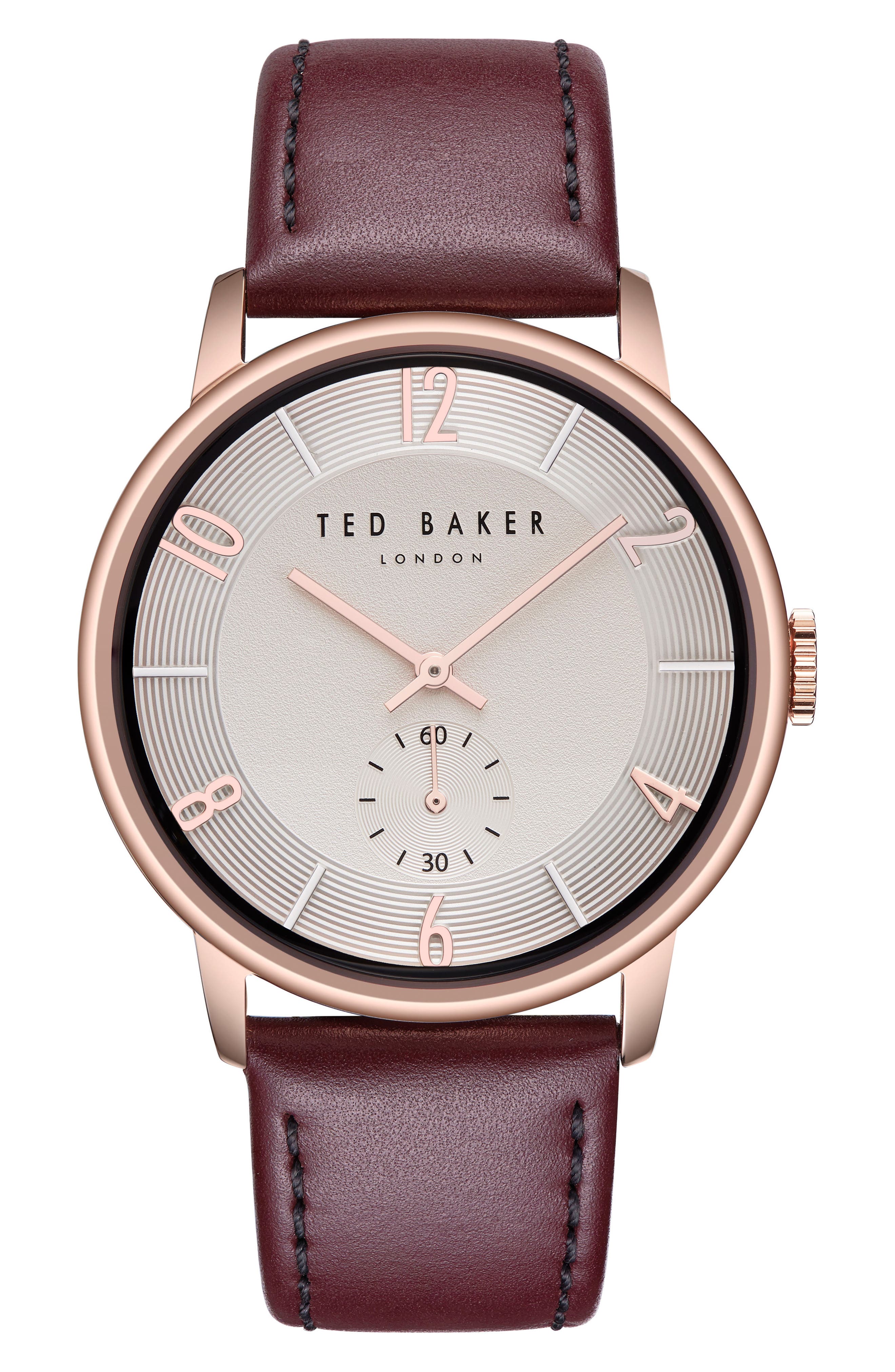 Ted Baker London Daniel Leather Strap Watch, 42Mm