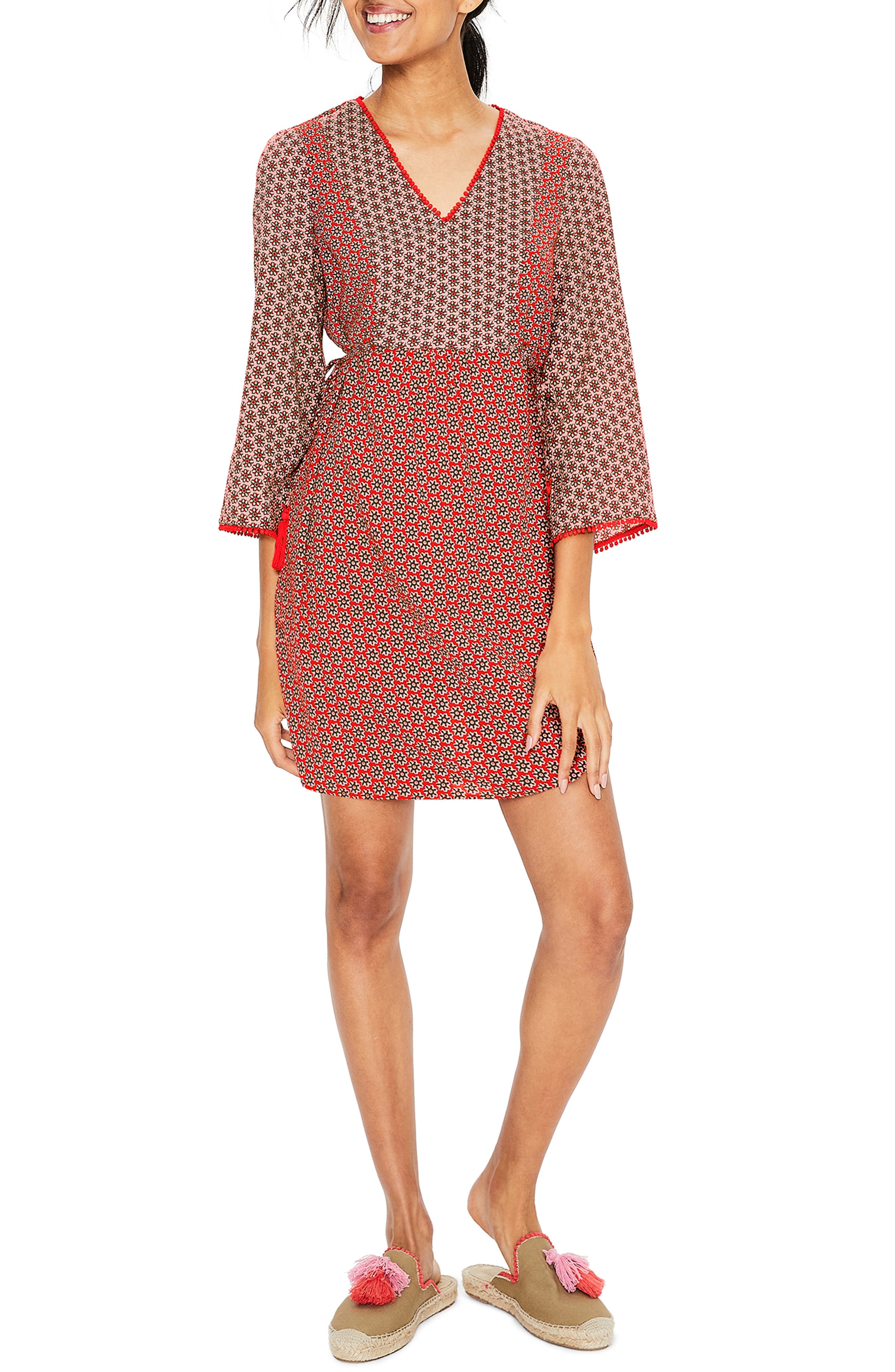 Petite Boden Sasha Floral Cotton Dress, Red