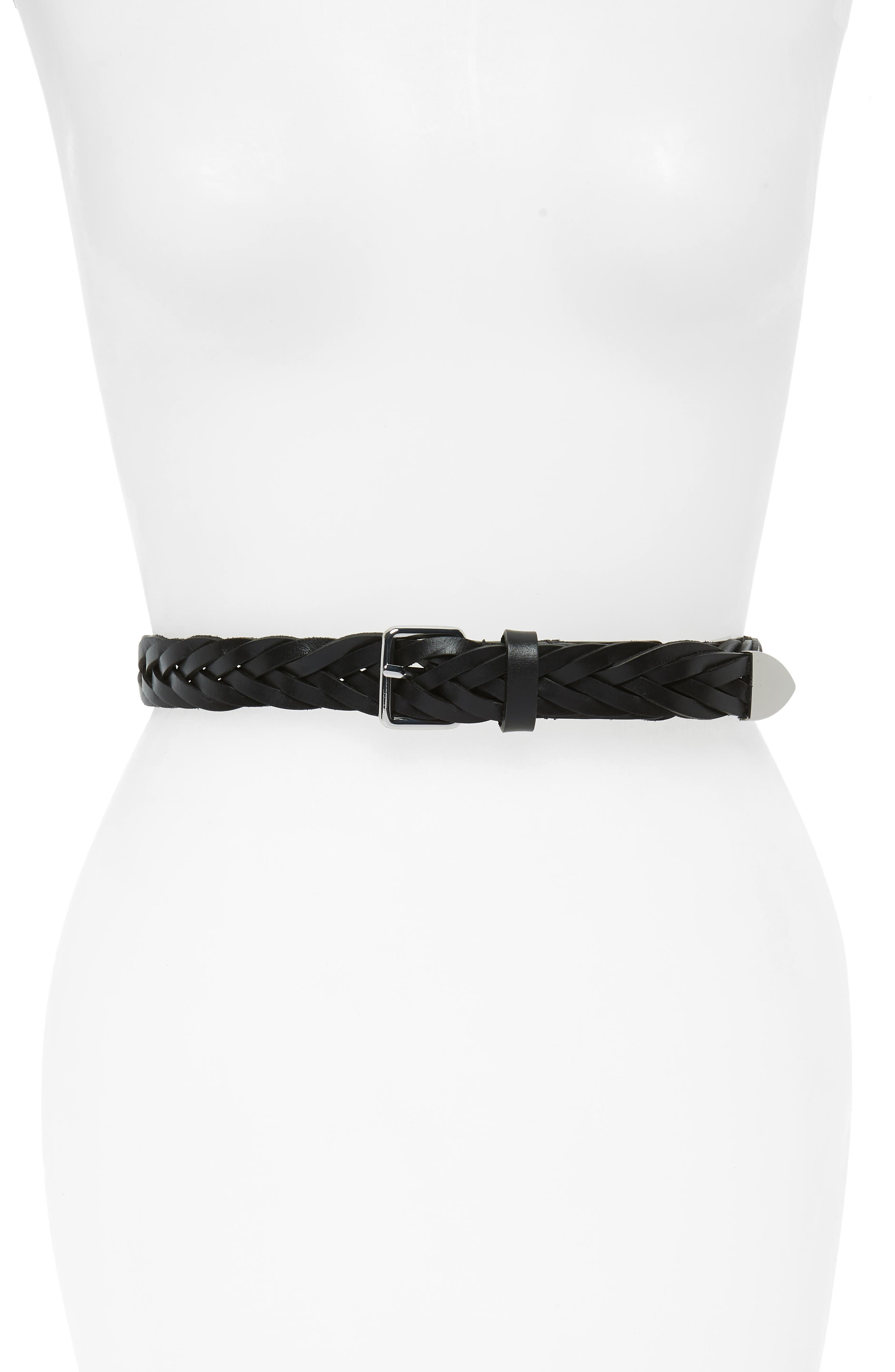Rebecca Minkoff Braided Leather Belt, Black / Nickel
