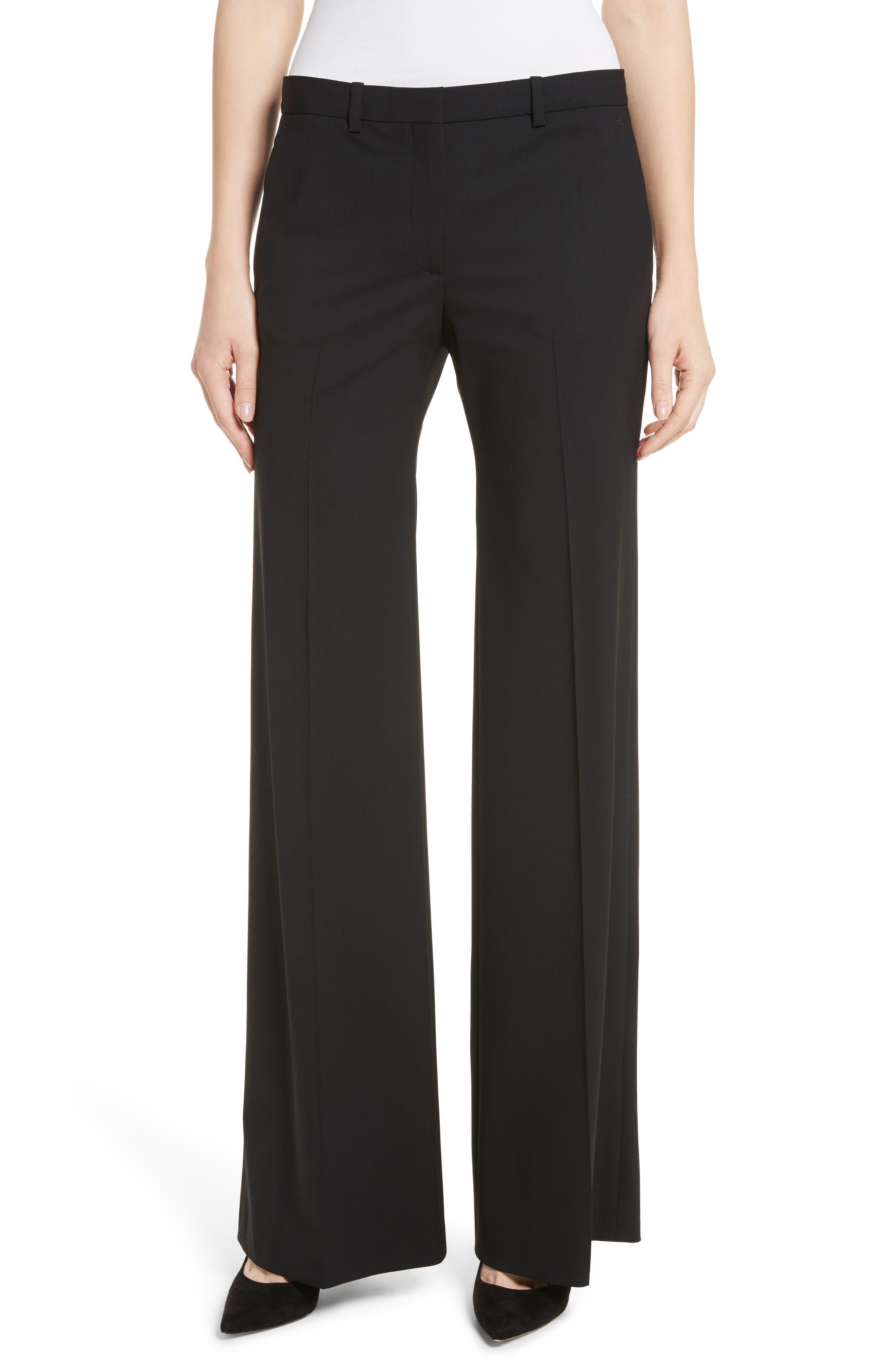 Theory Demetria 2 Flare Leg Good Wool Suit Pants, Black