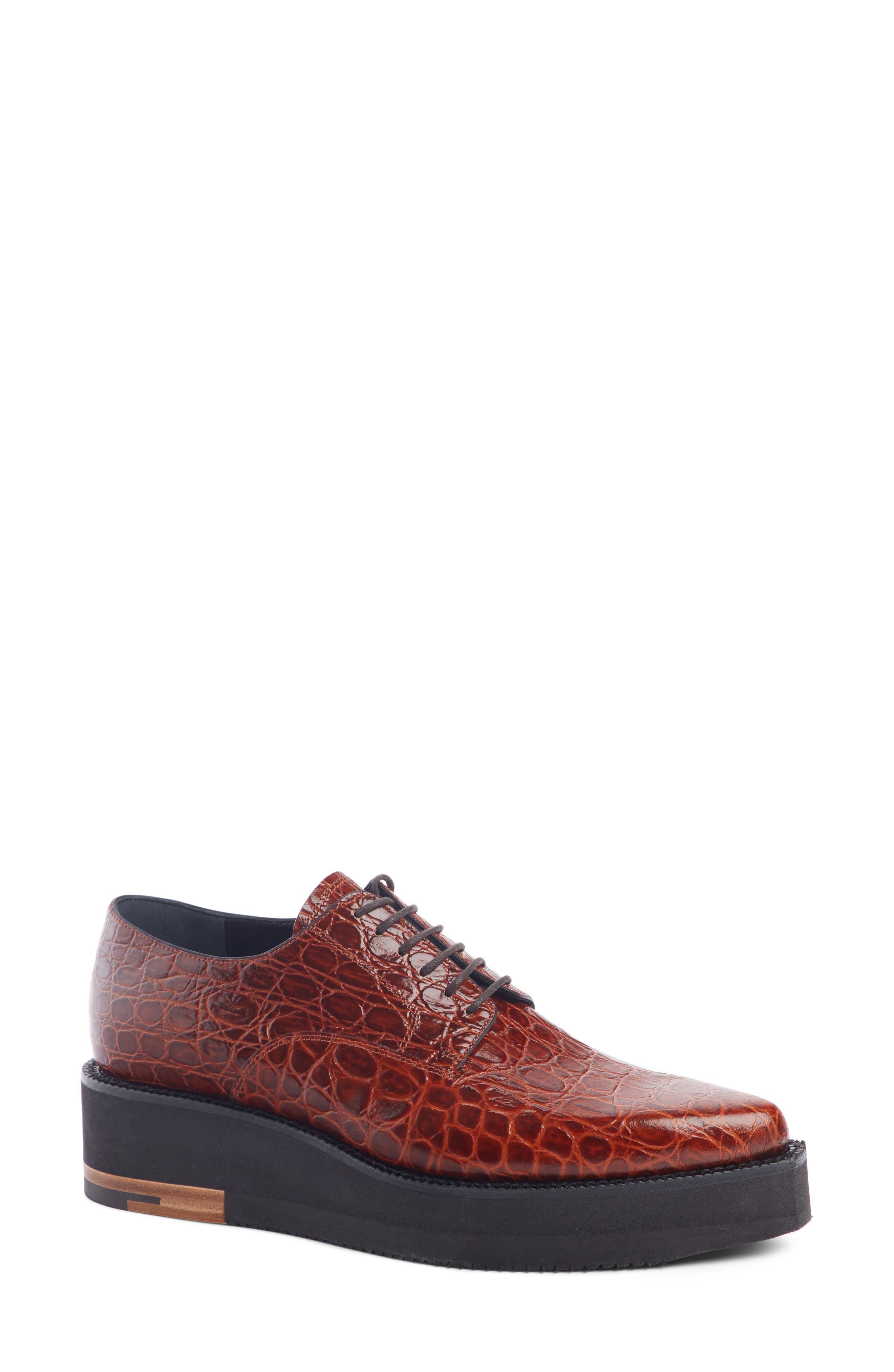 Dries Van Noten Croc Embossed Platform Oxford - Brown