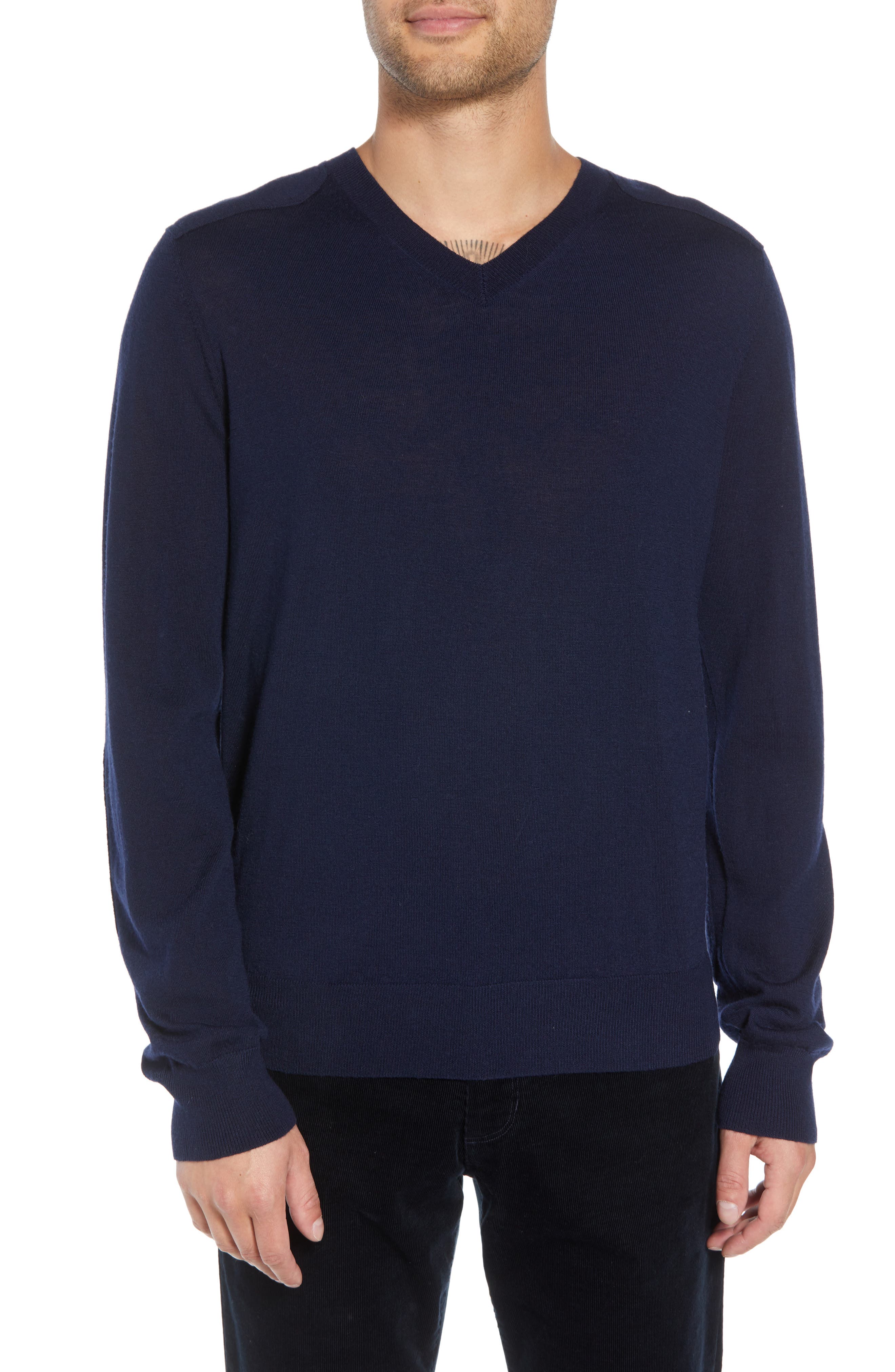 Vince Regular Fit Elbow Patch Merino Wool Sweater