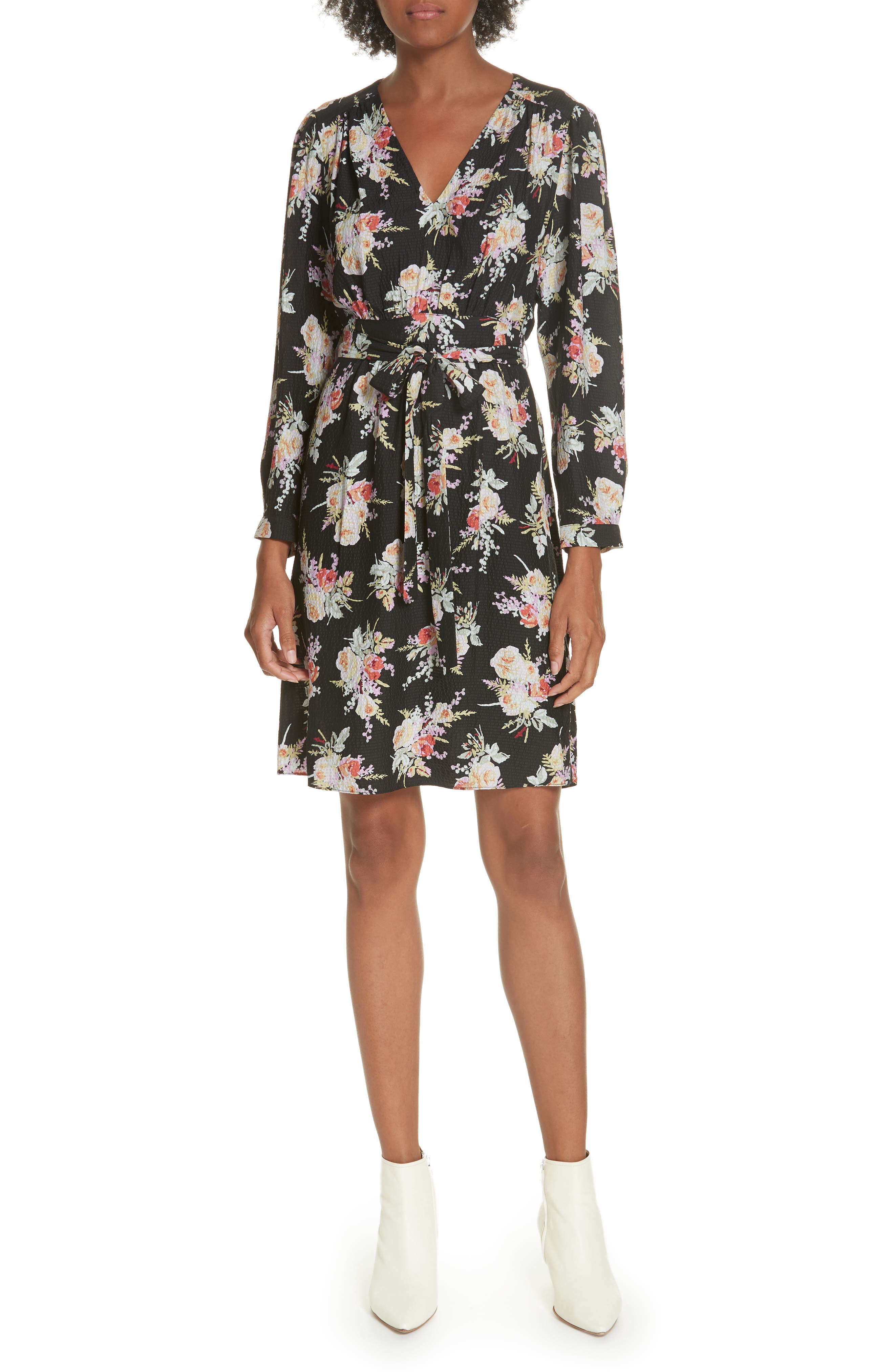 Rebecca Taylor Bouquet Silk A-Line Dress, Black