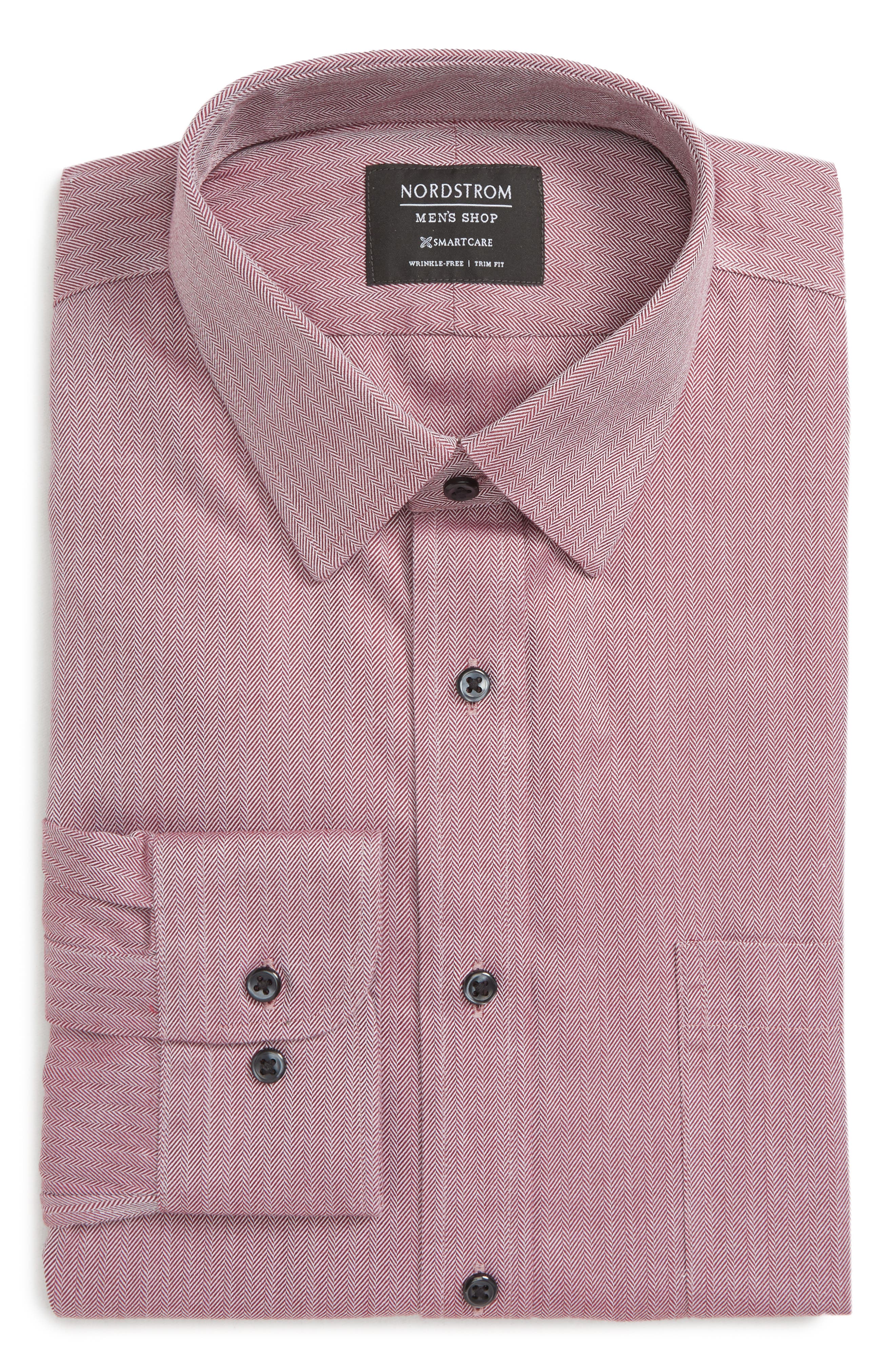 Nordstrom Shop Smartcare(TM) Trim Fit Herringbone Dress Shirt - Burgundy