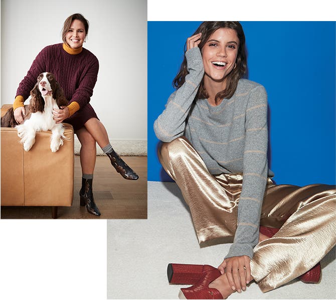 A family function: silky pants and cozy sweaters.