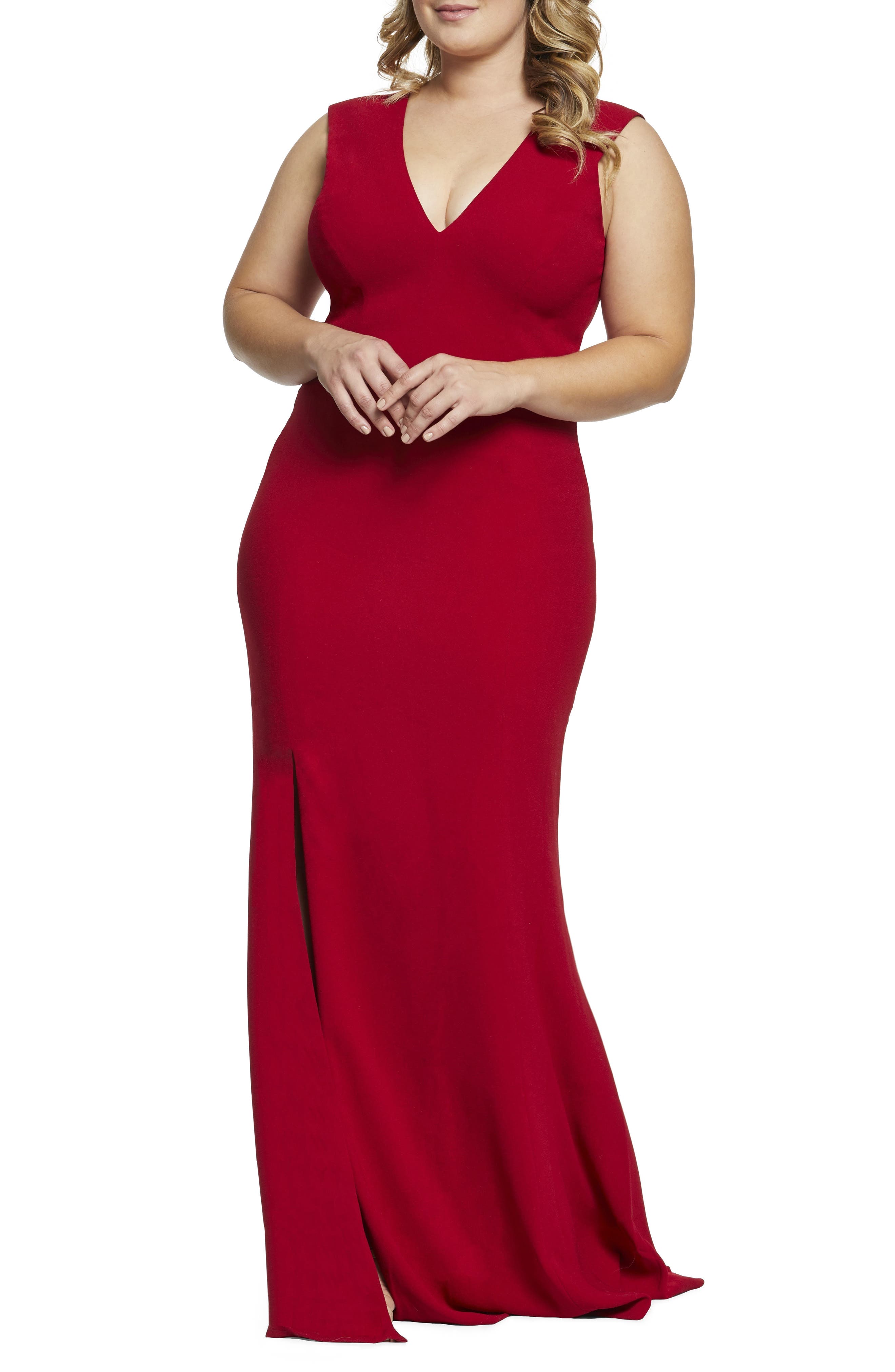 Plus Size Dress The Population Sandra Plunge Gown, Red