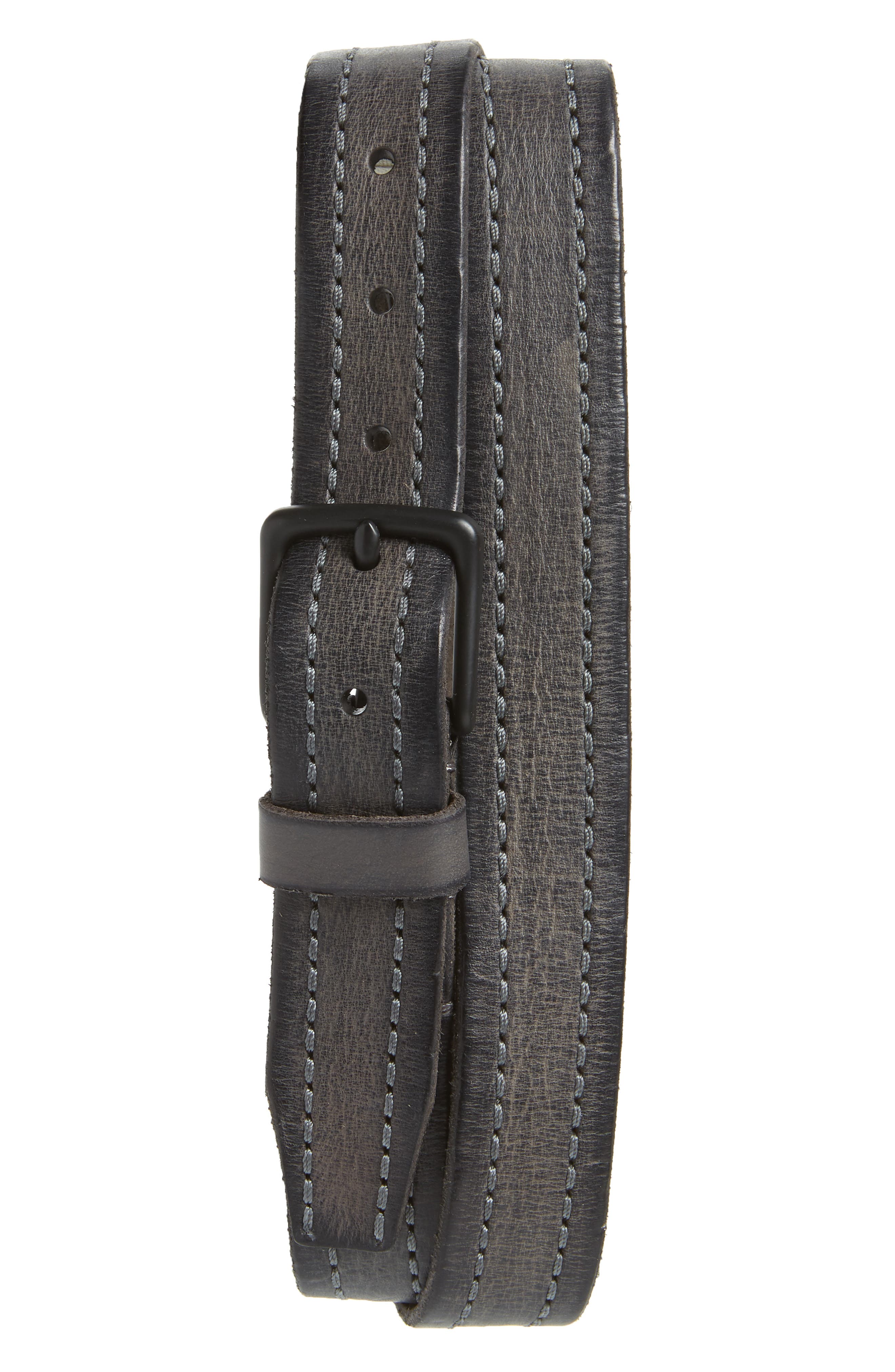 Allsaints Stitched Leather Belt, Anthracite Grey