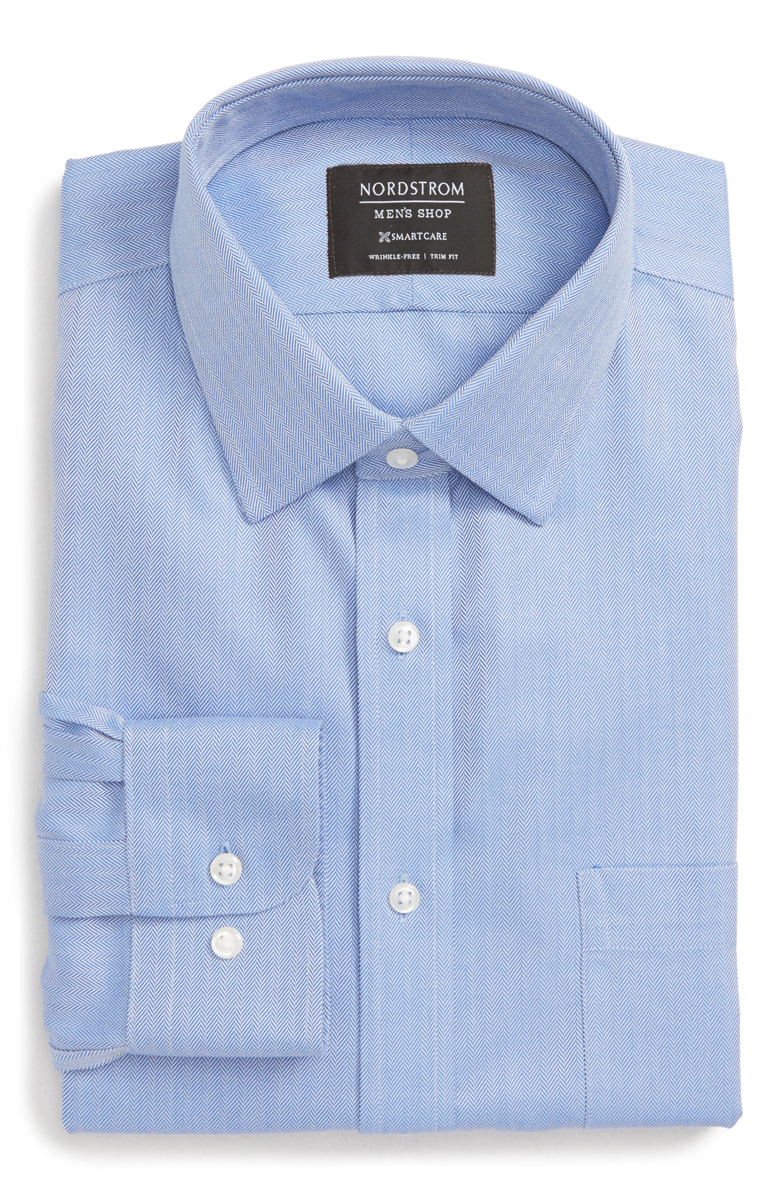 Nordstrom Shop Smartcare(TM) Trim Fit Herringbone Dress Shirt - Blue