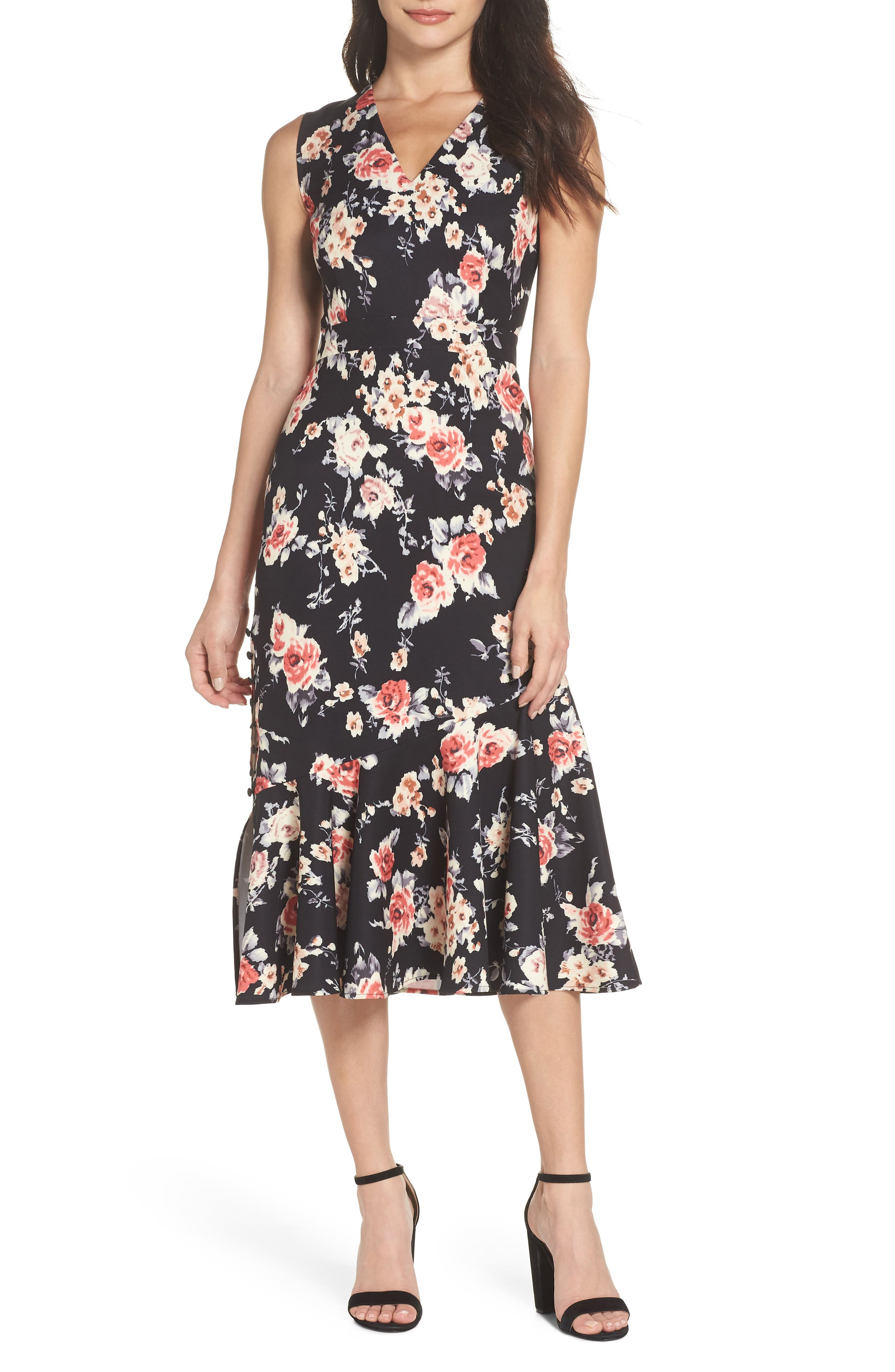 Chelsea28 Floral Back Cutout Midi Dress, Blue