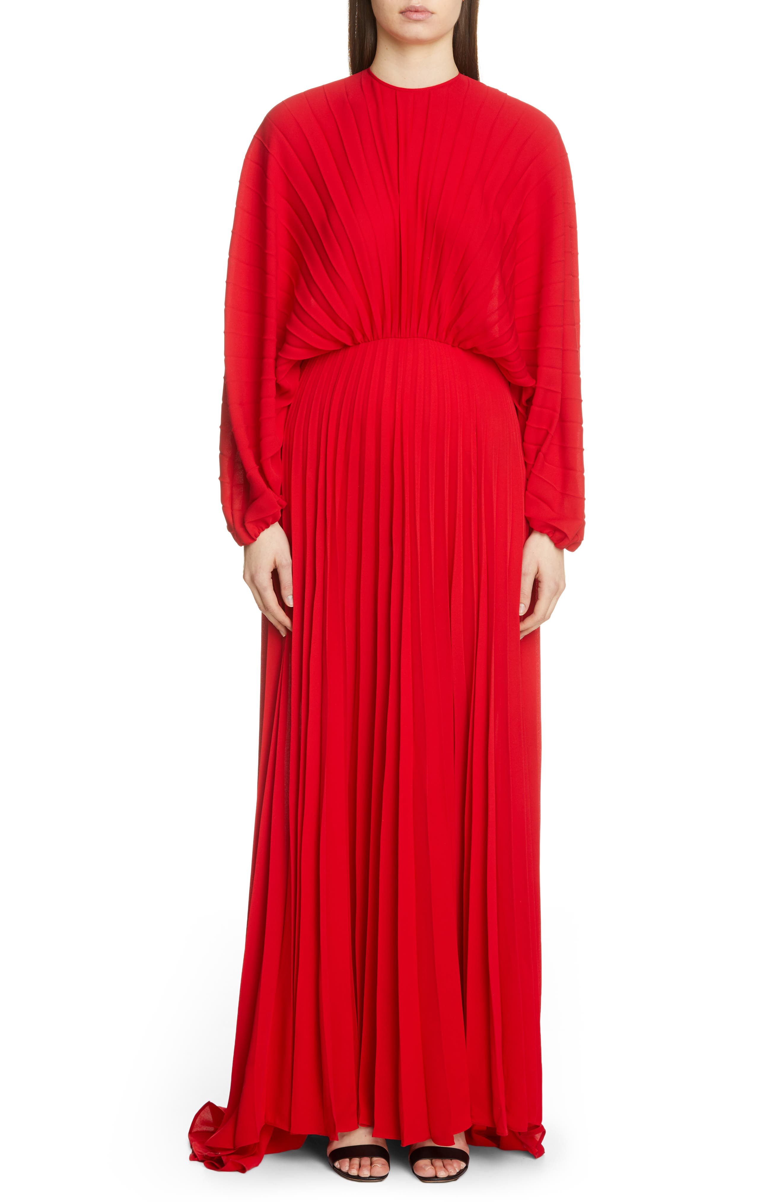 Valentino Soleil Plisse Silk Gown, US / 42 IT - Red