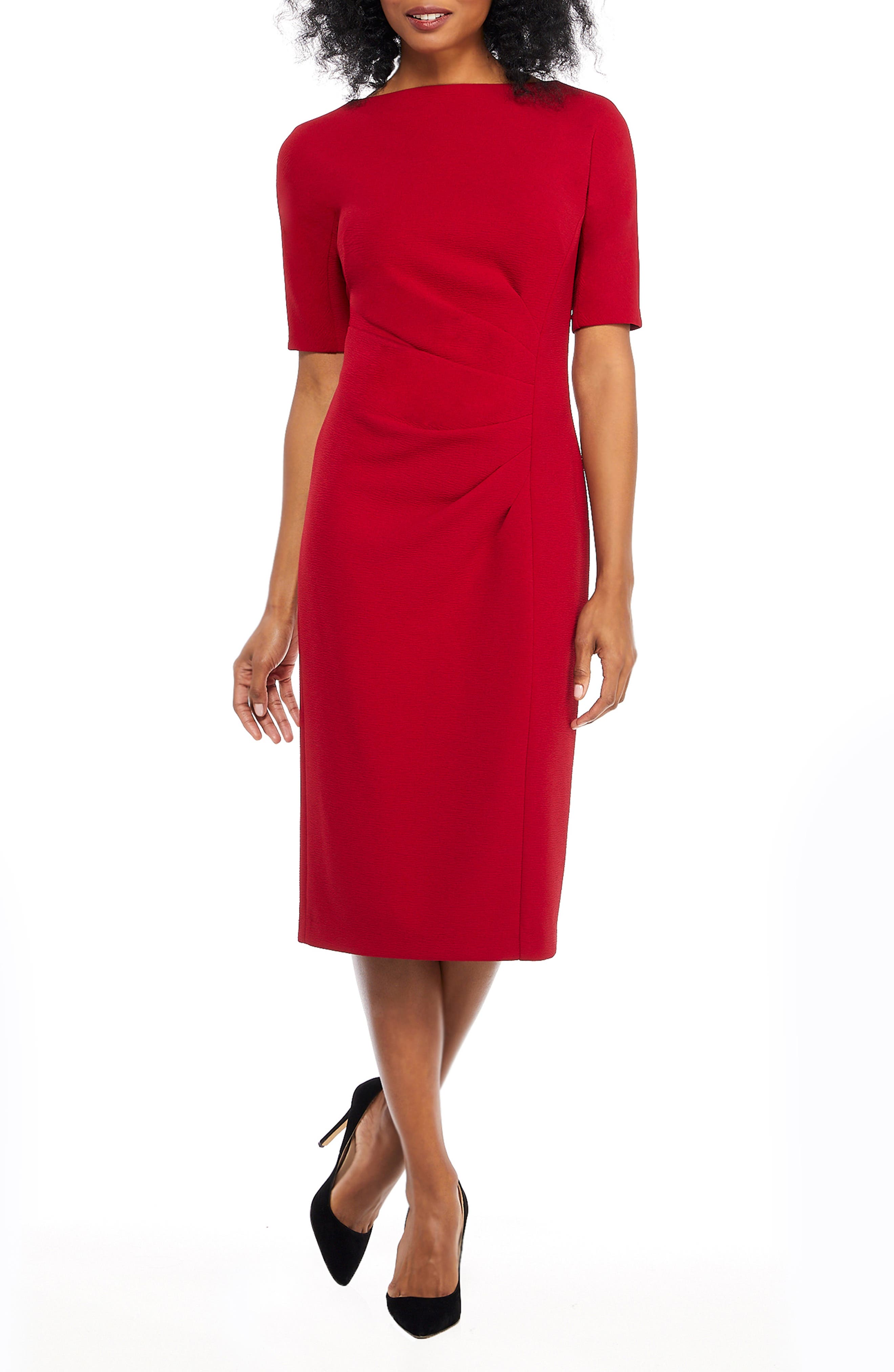 Petite Maggy London Metro Draped Side Sheath Dress, Red