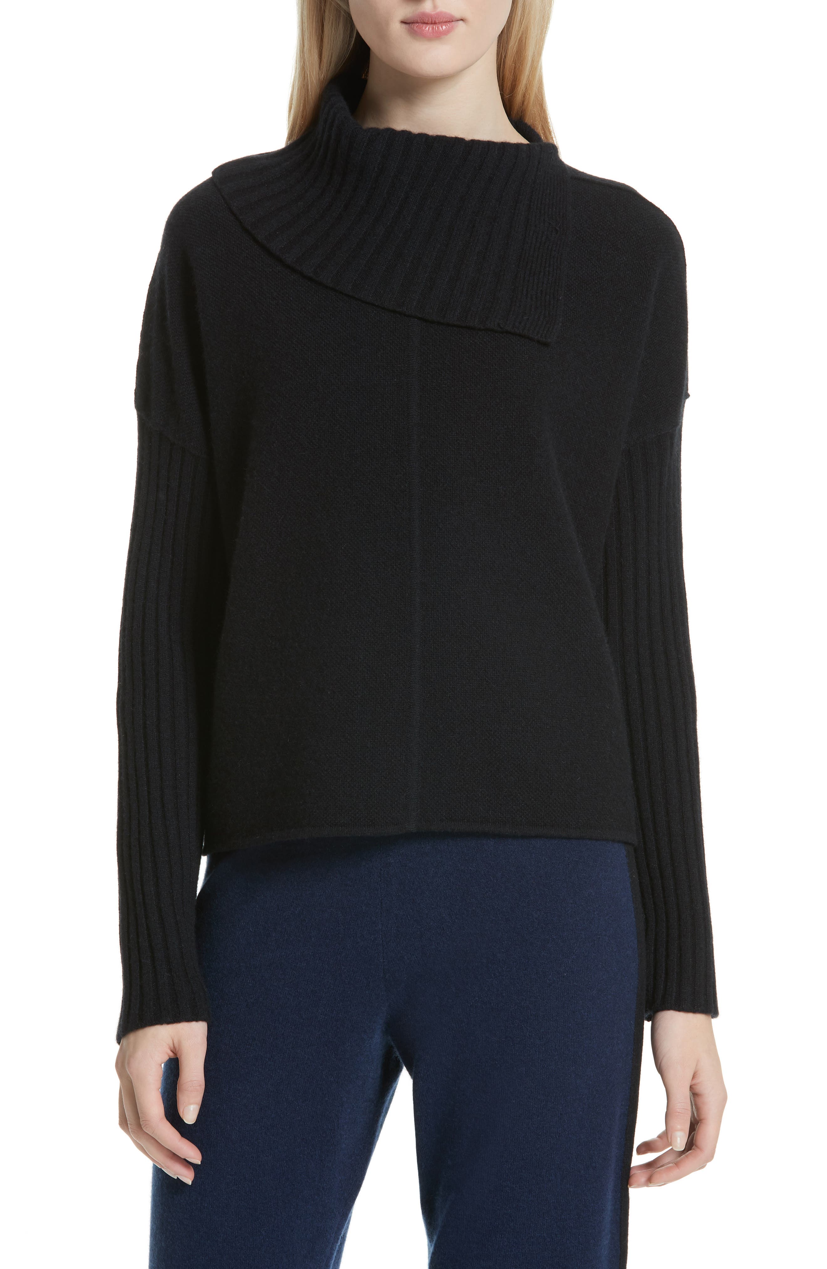Nordstrom Signature Split Turtleneck Cashmere Sweater, Black