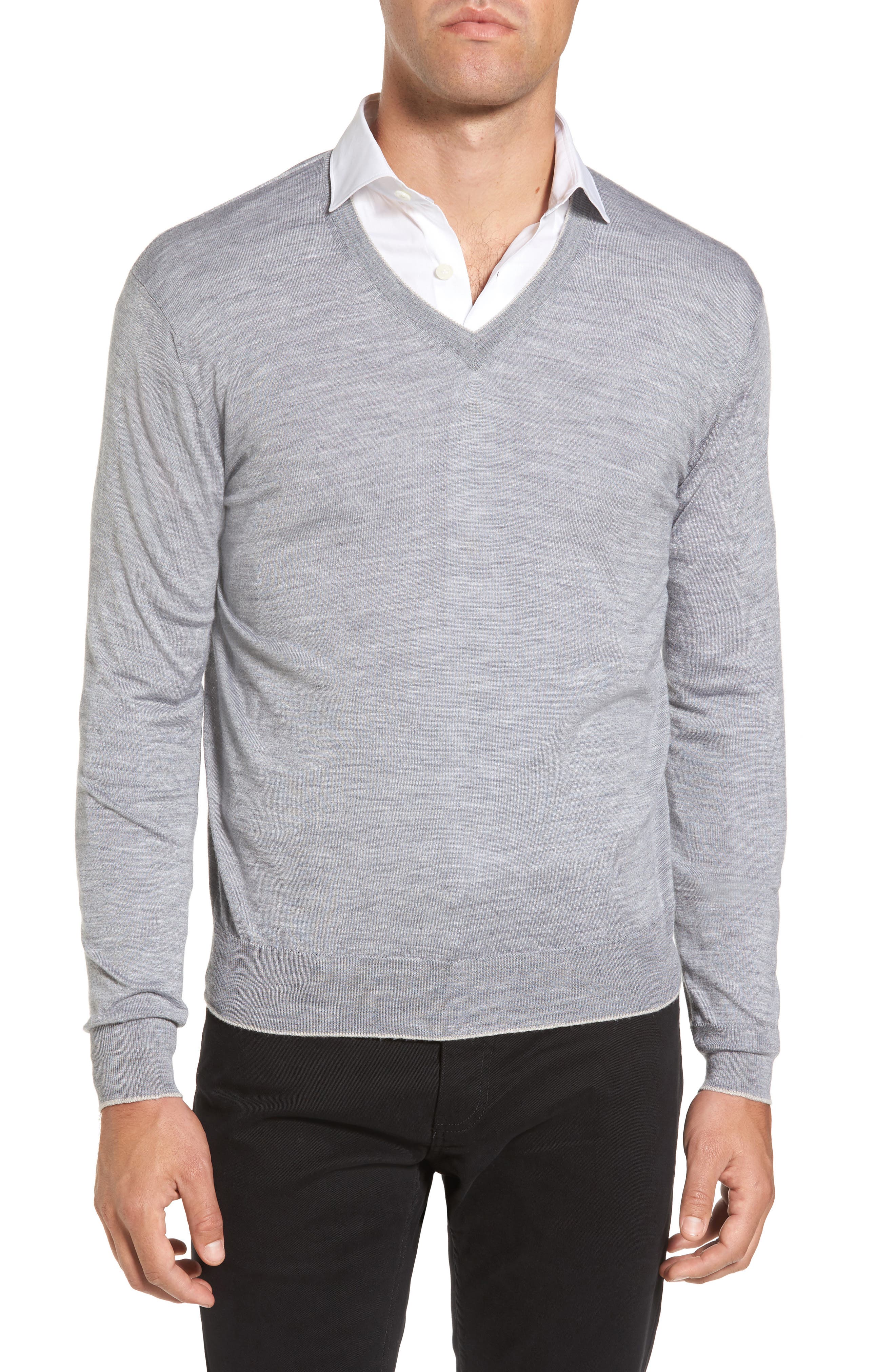 Eleventy Merino Wool & Silk Tipped Sweater, Grey