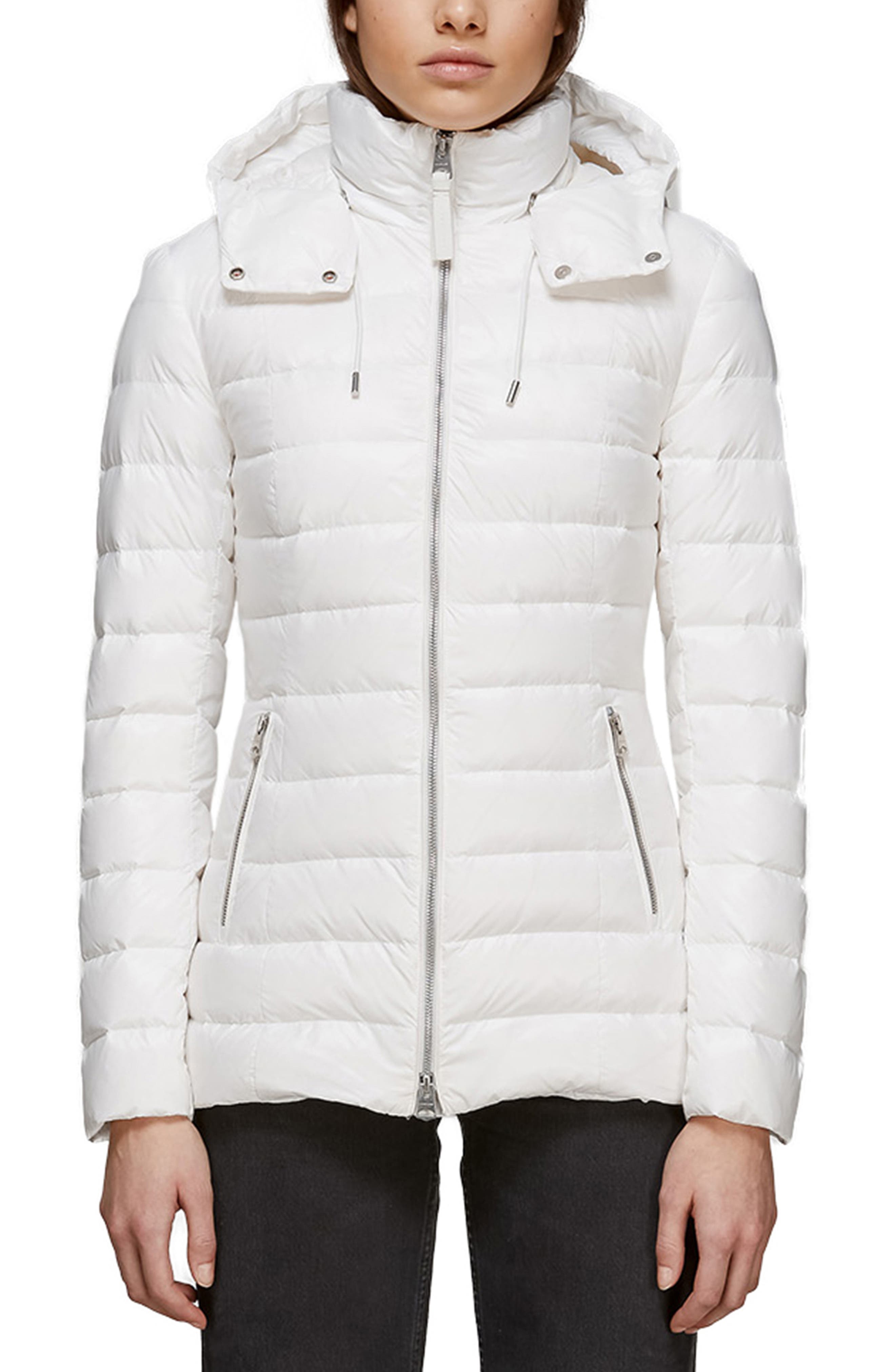 Mackage Lightweight Hooded Water Repellent 800 Plus Fill Power Down Jacket, White