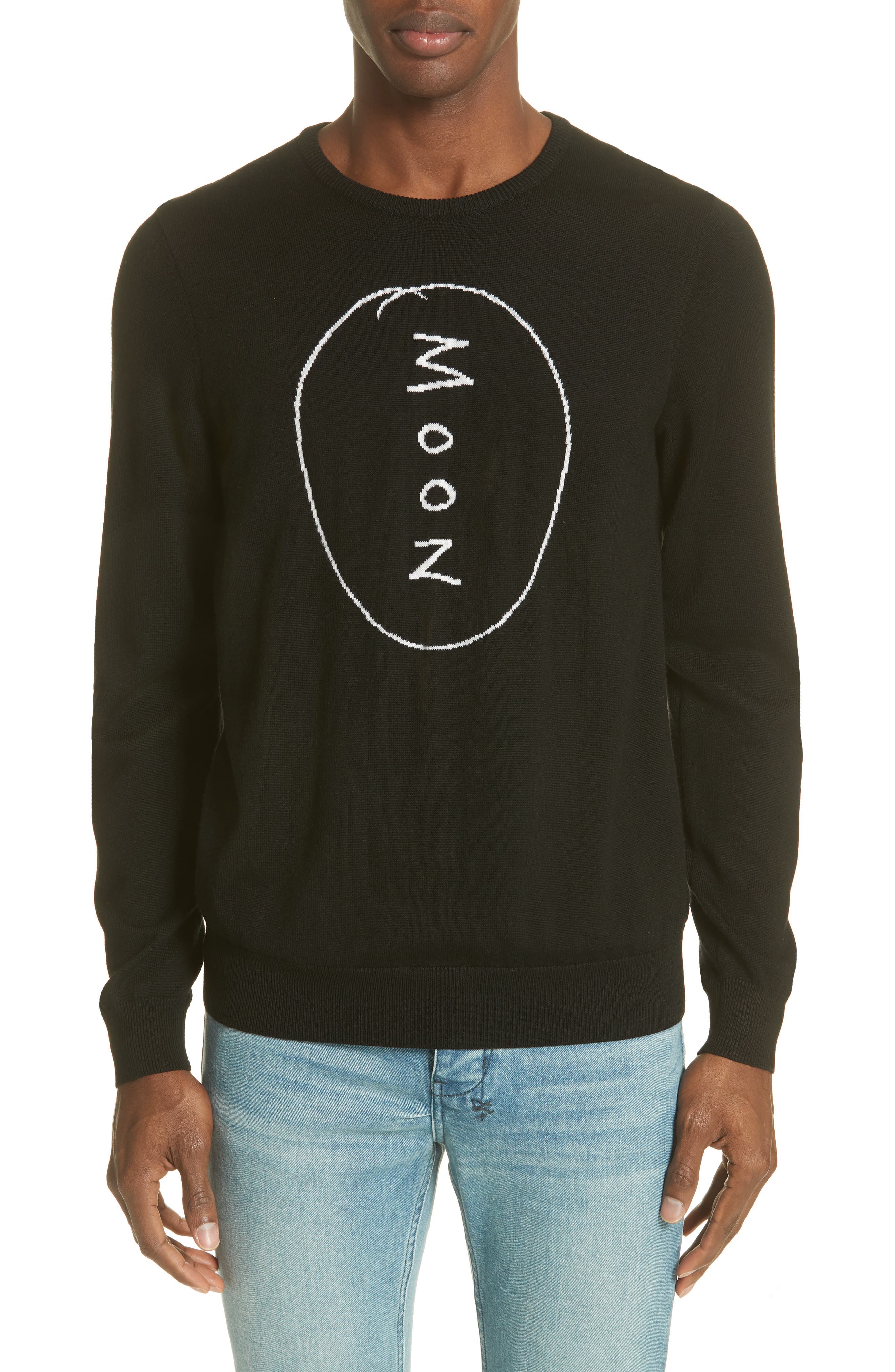 Double Rainbouu Moon Merino Wool Sweater, Black
