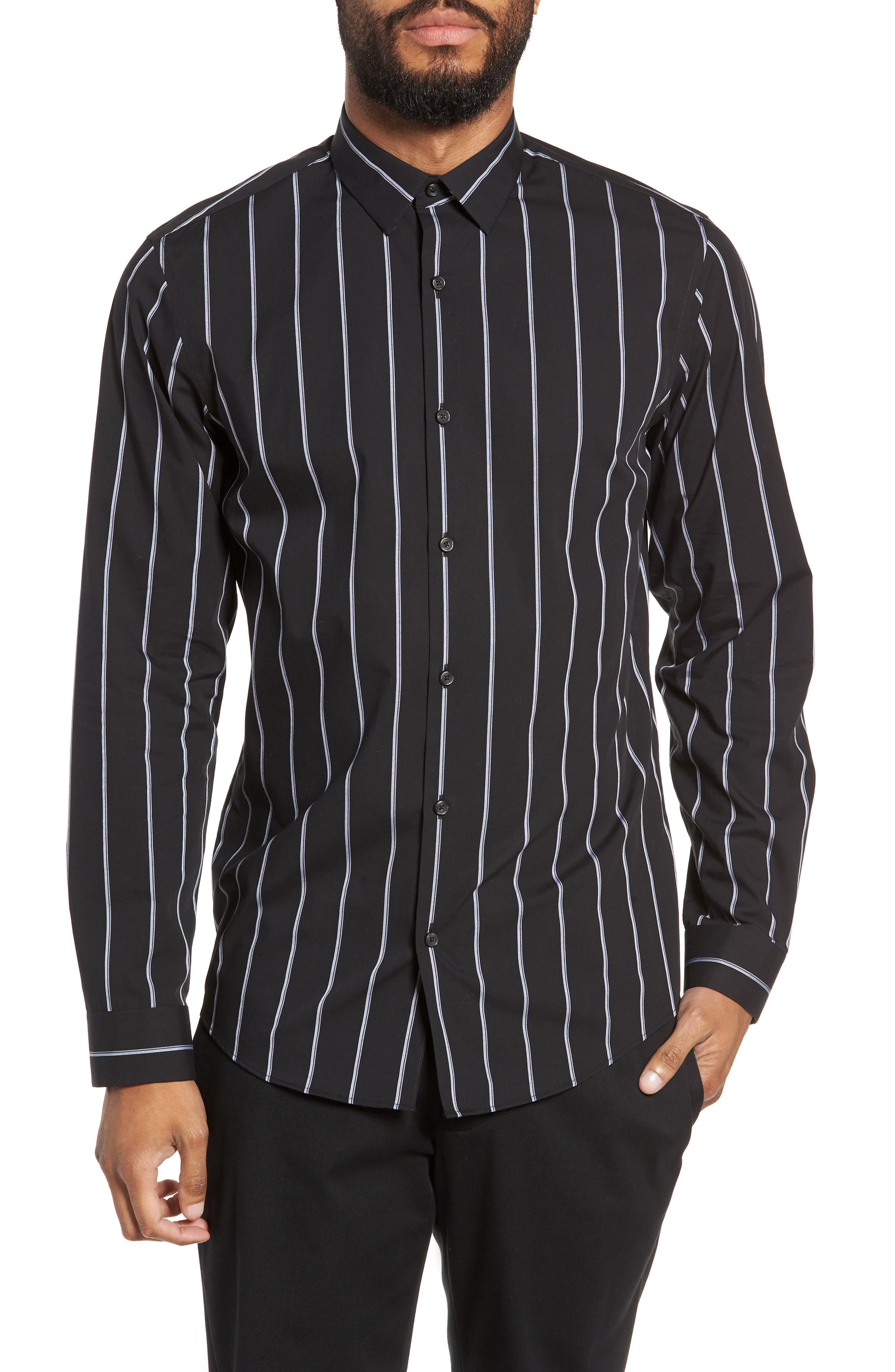 Calibrate Slim Fit Mini Collar Stripe Sport Shirt