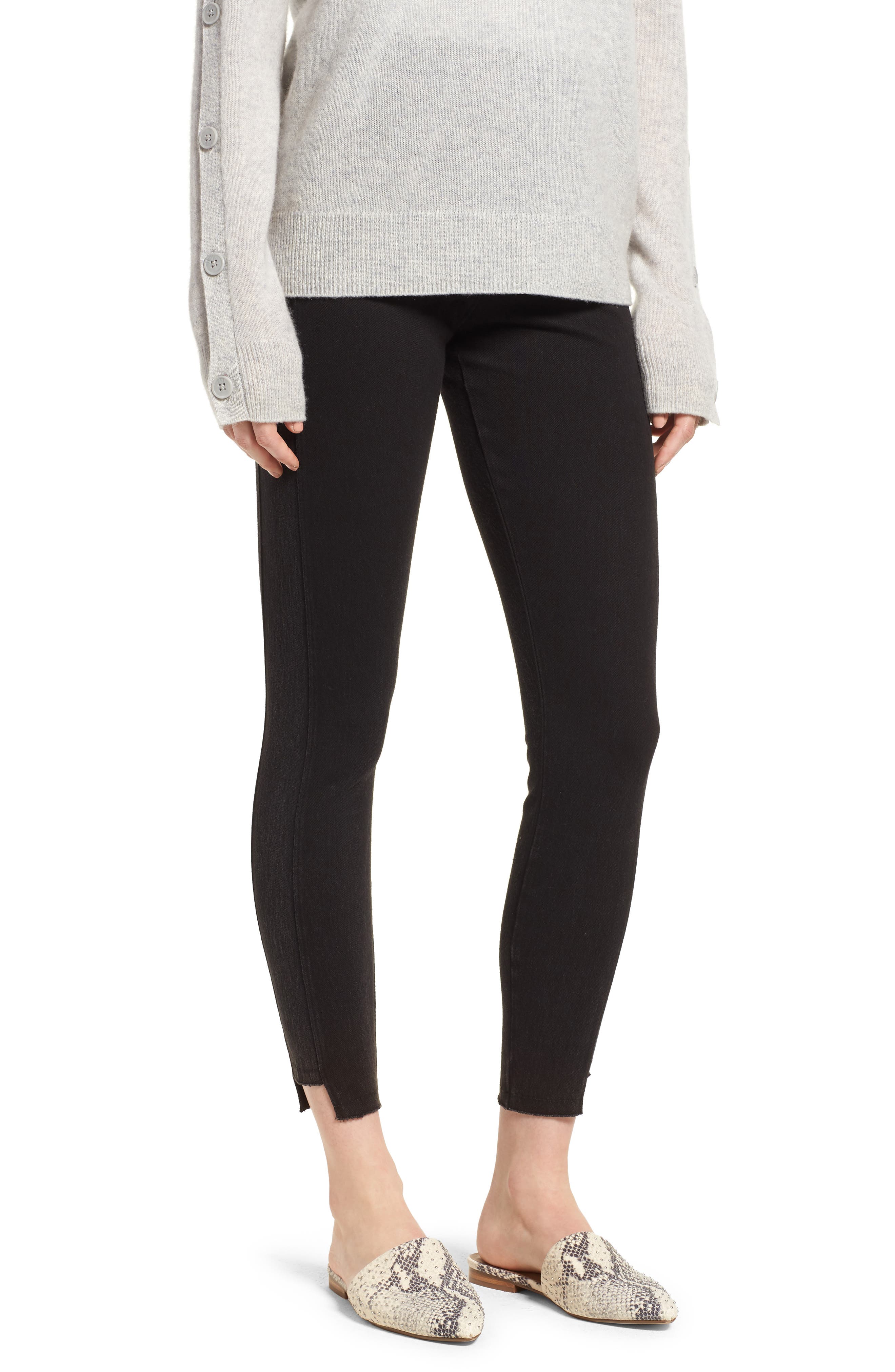 Lysse Step Hem Denim Leggings, Black
