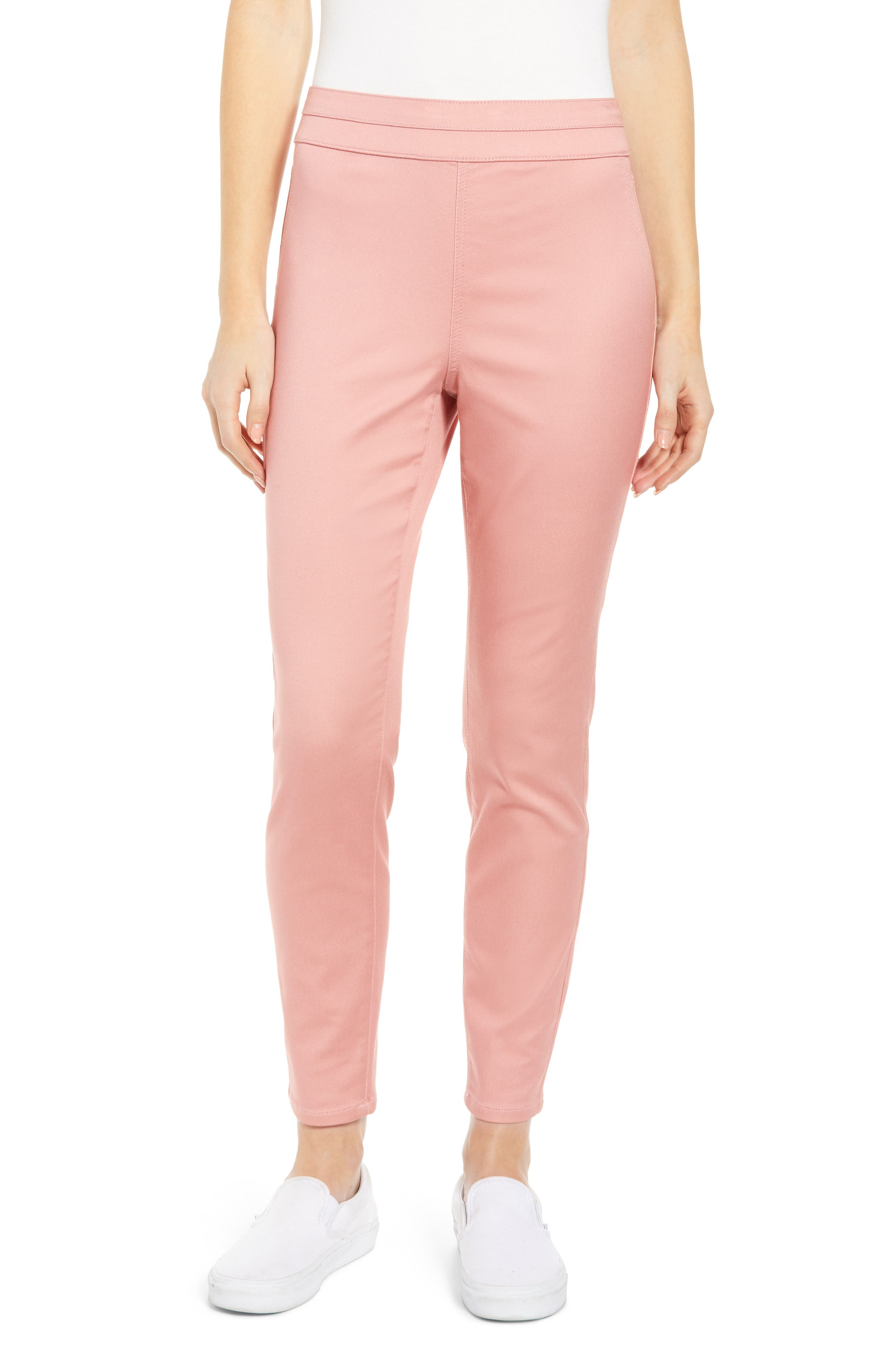 Tinsel High Waist Sateen Ankle Leggings, Pink
