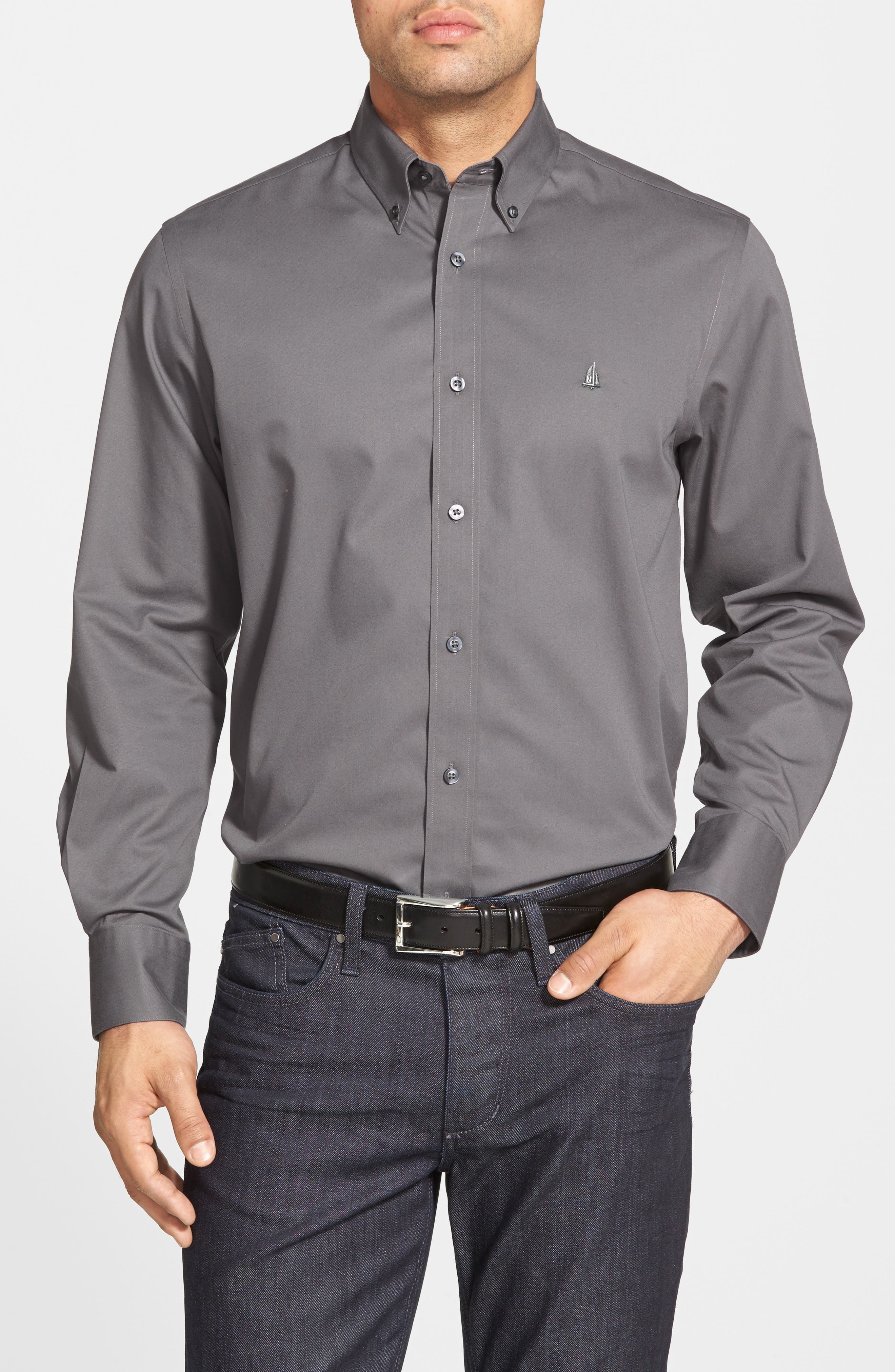 Nordstrom Shop Smartcare(TM) Traditional Fit Twill Boat Shirt, Grey