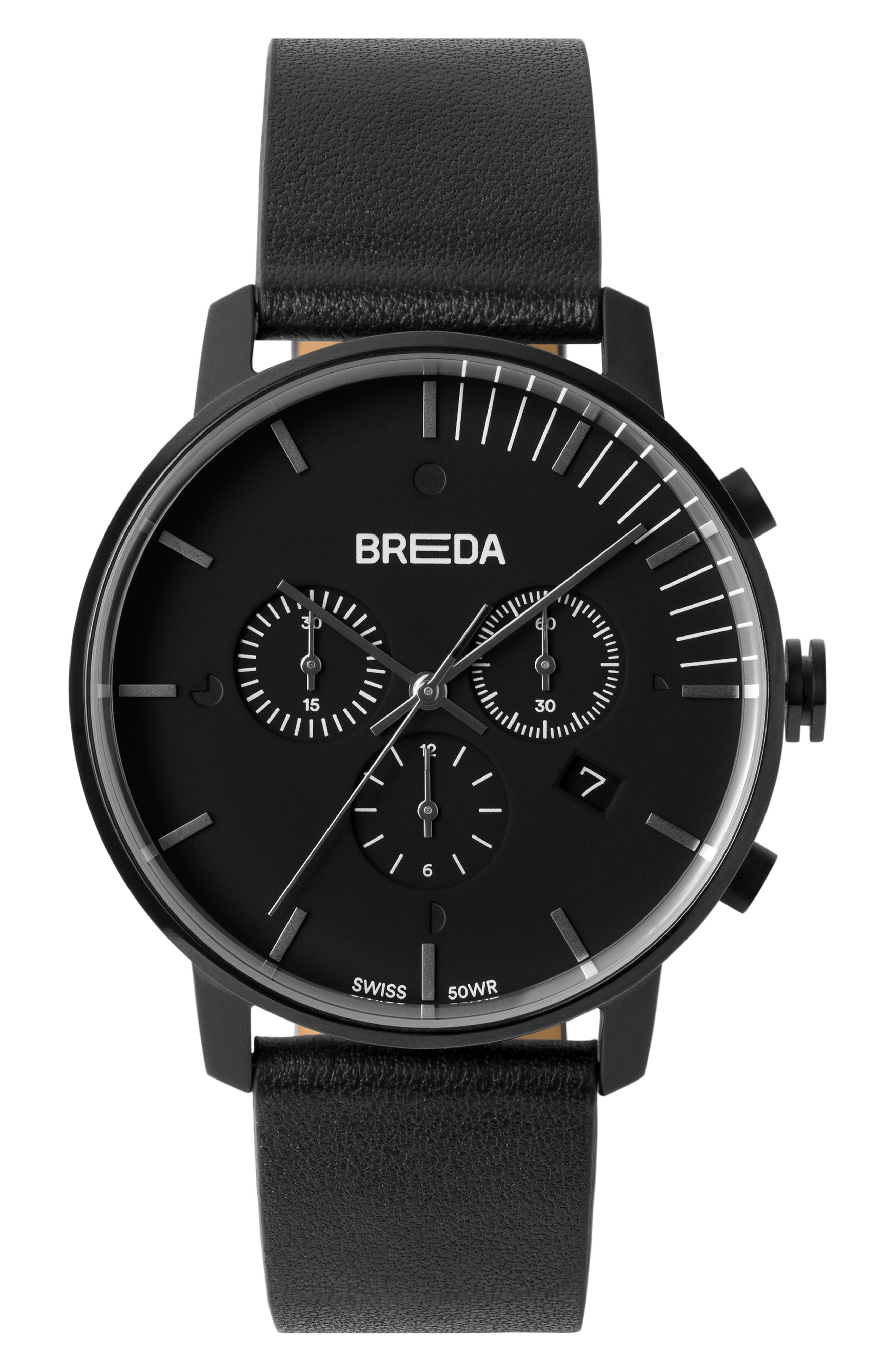 Breda Phase Chronograph Italian Leather Strap Watch, 41Mm