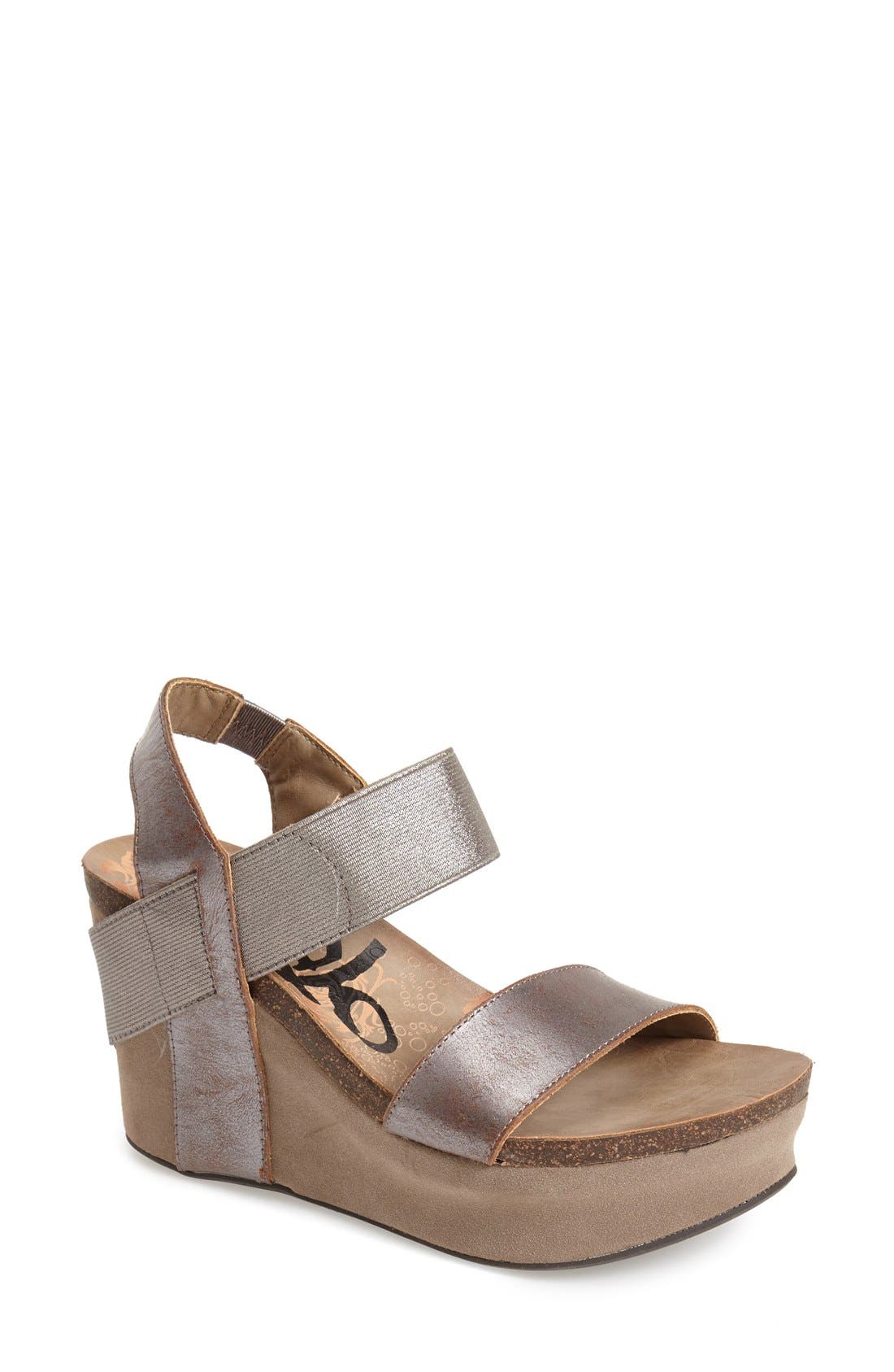OTBT 'Bushnell' Wedge Sandal, Main, color, PEWTER