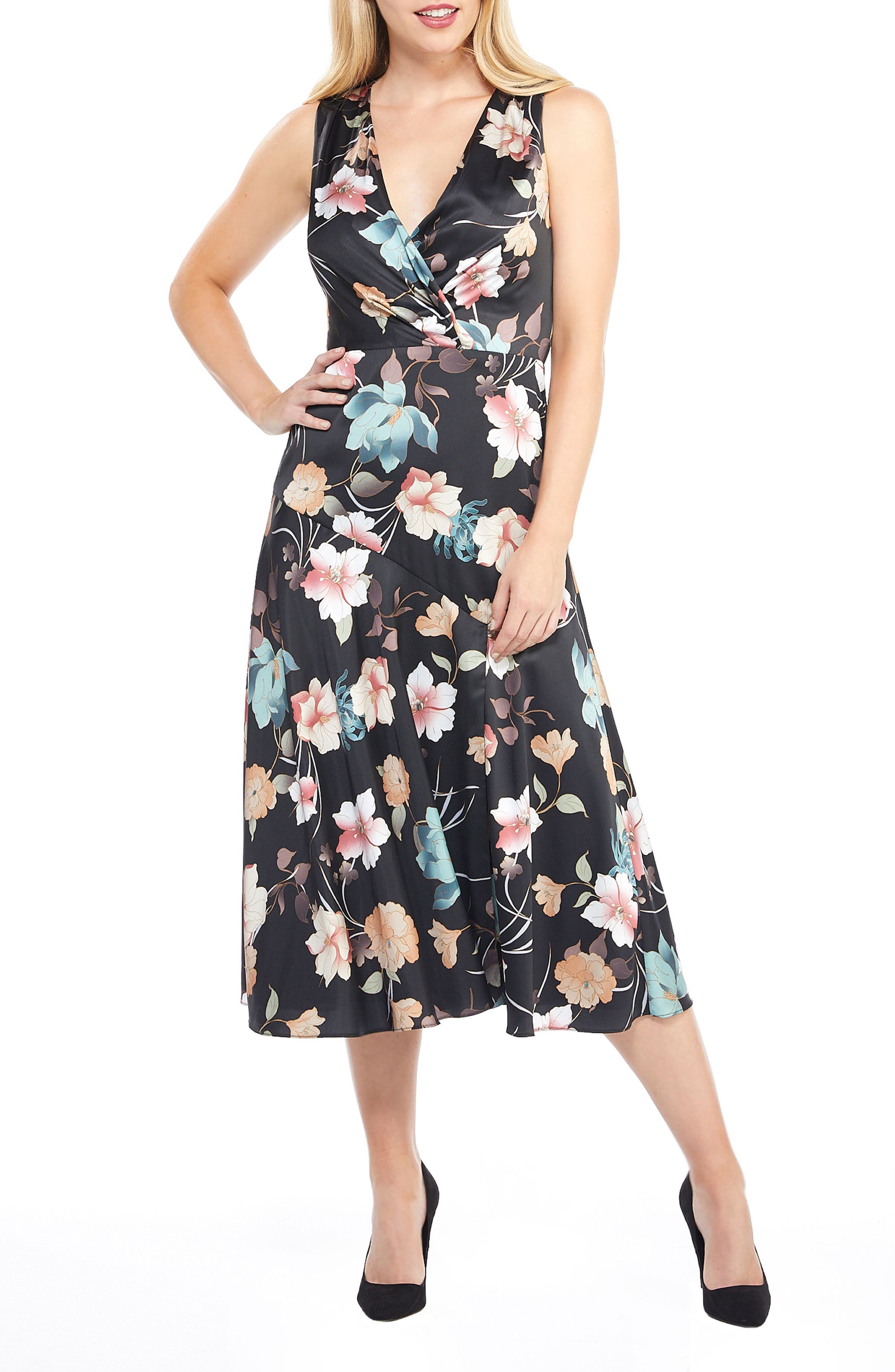 Maggy London Fiona Floral Midi Dress, Black