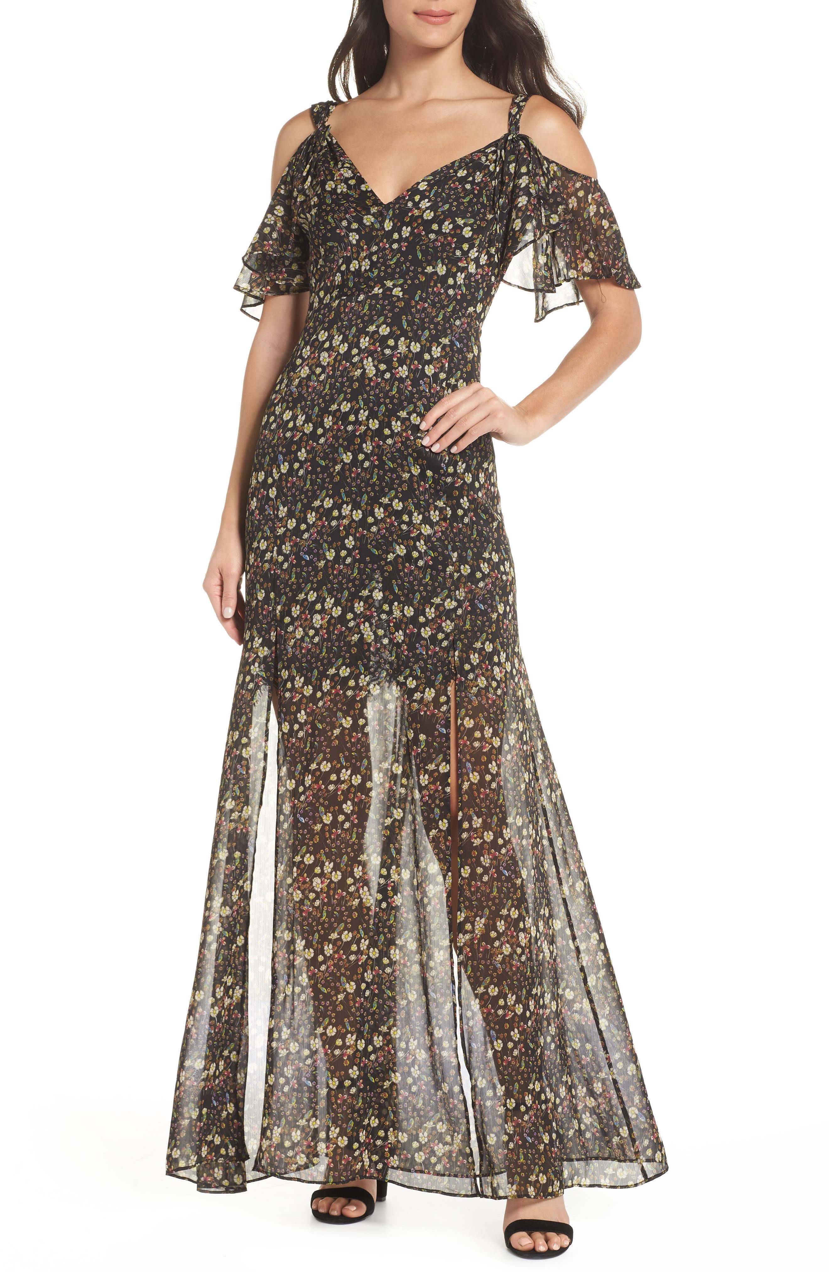 French Connection Hallie Cold Shoulder Maxi Dress, Black