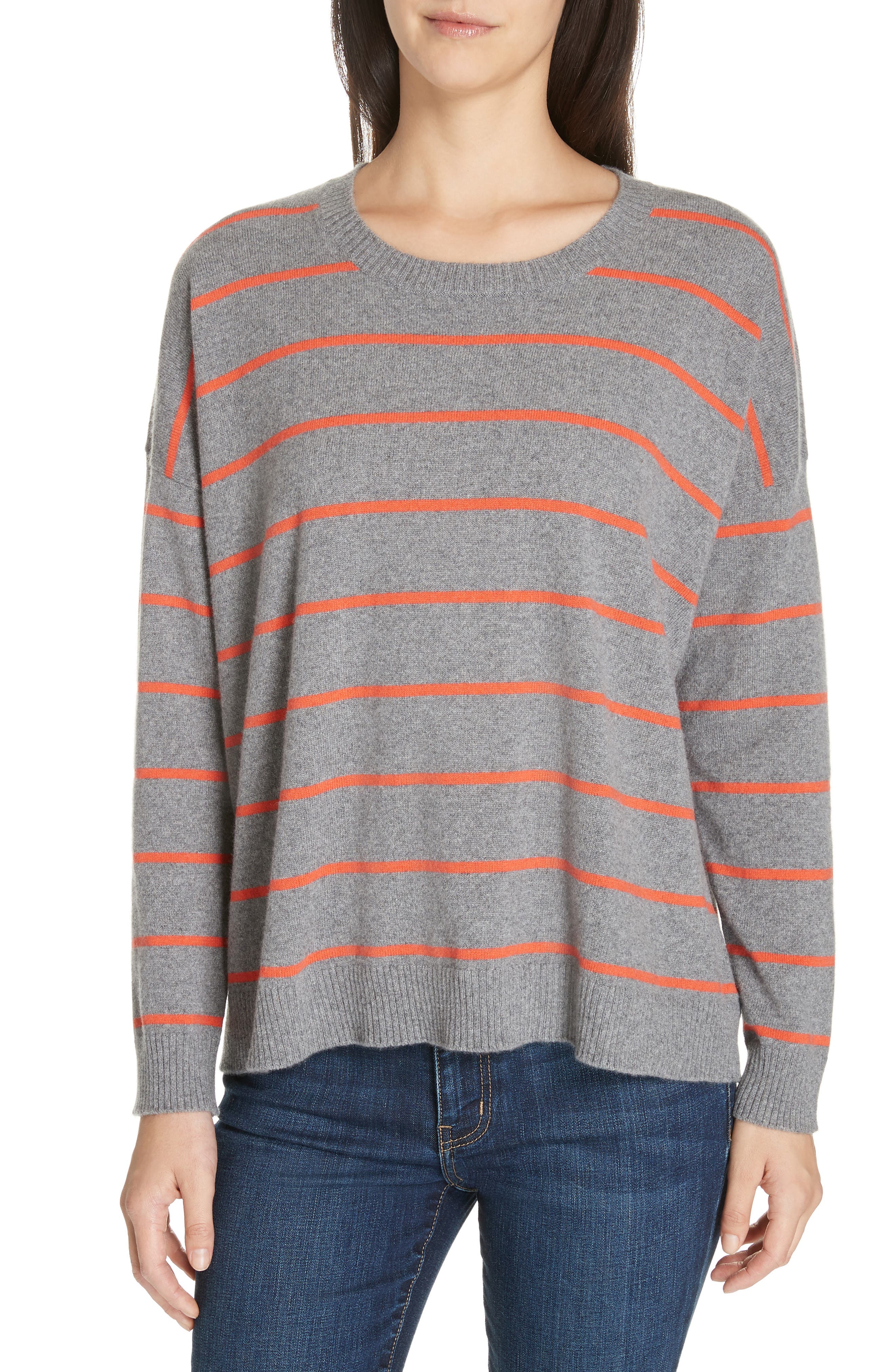 Eileen Fisher Stripe Boxy Cashmere & Wool Sweater, Grey