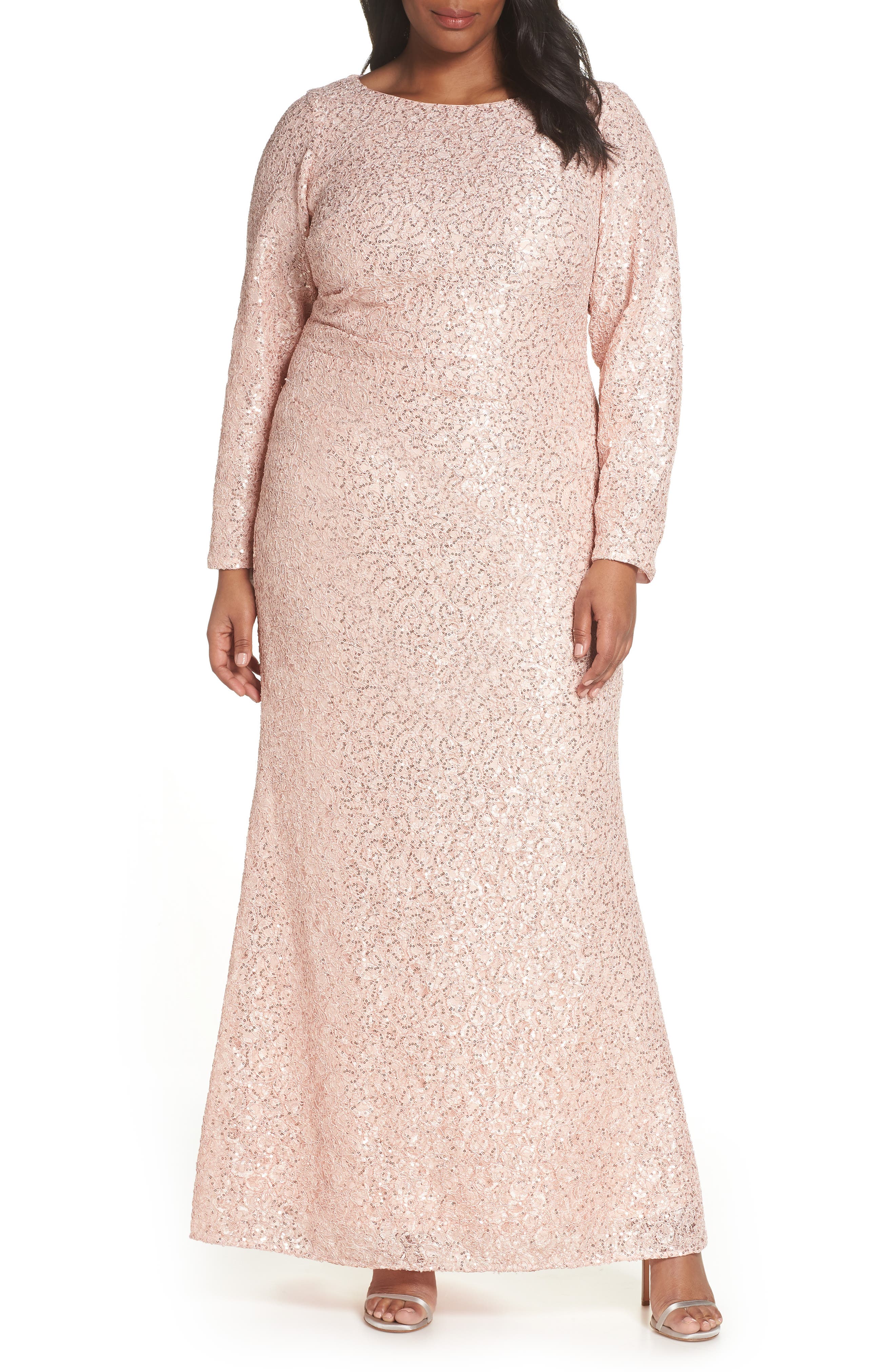 Plus Size Vince Camuto Sequin Lace Evening Dress, Pink