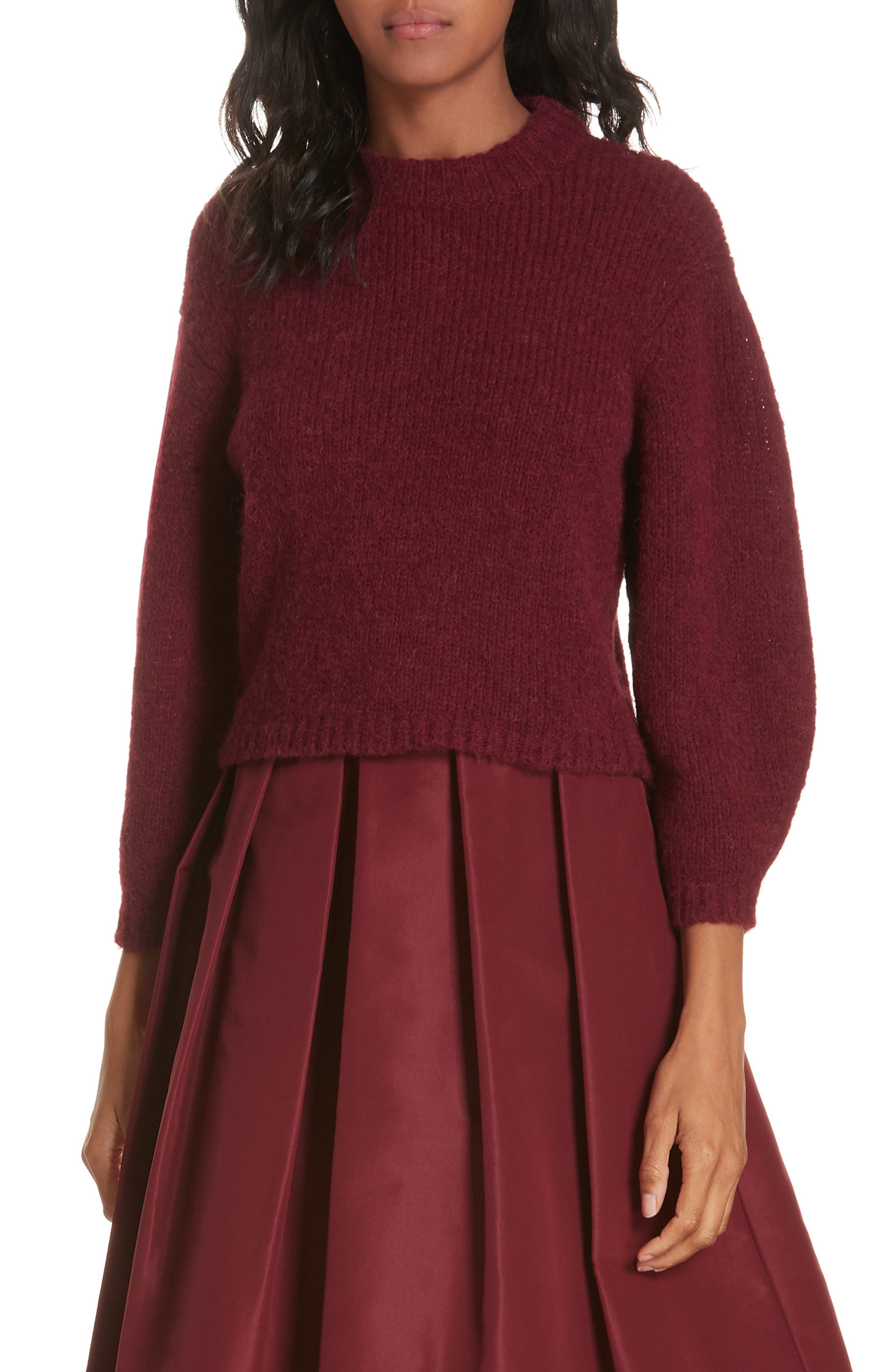 Tibi Cozette Alpaca & Wool Blend Crop Sweater, Burgundy