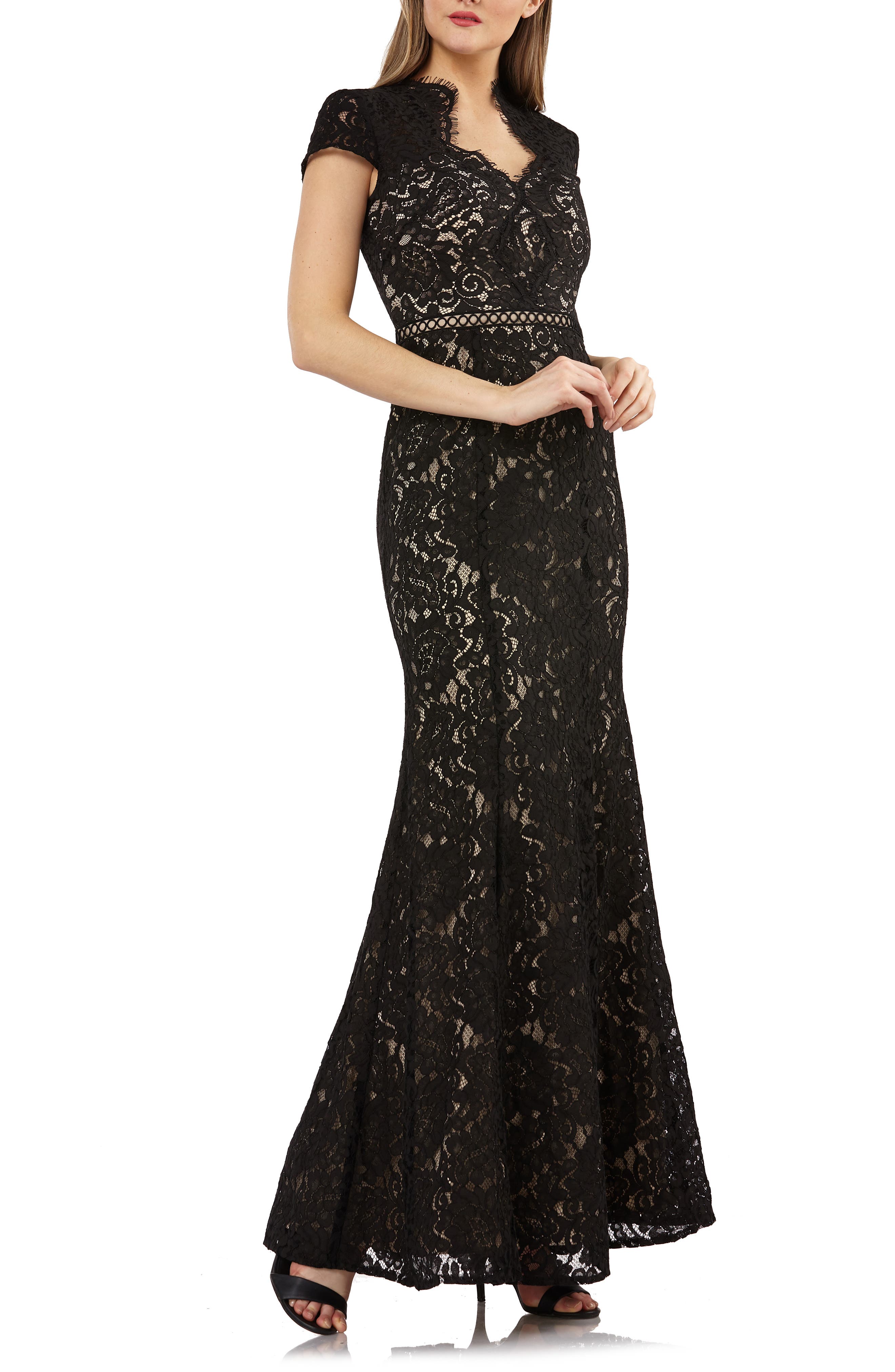 Js Collections Lace Mermaid Gown, Black