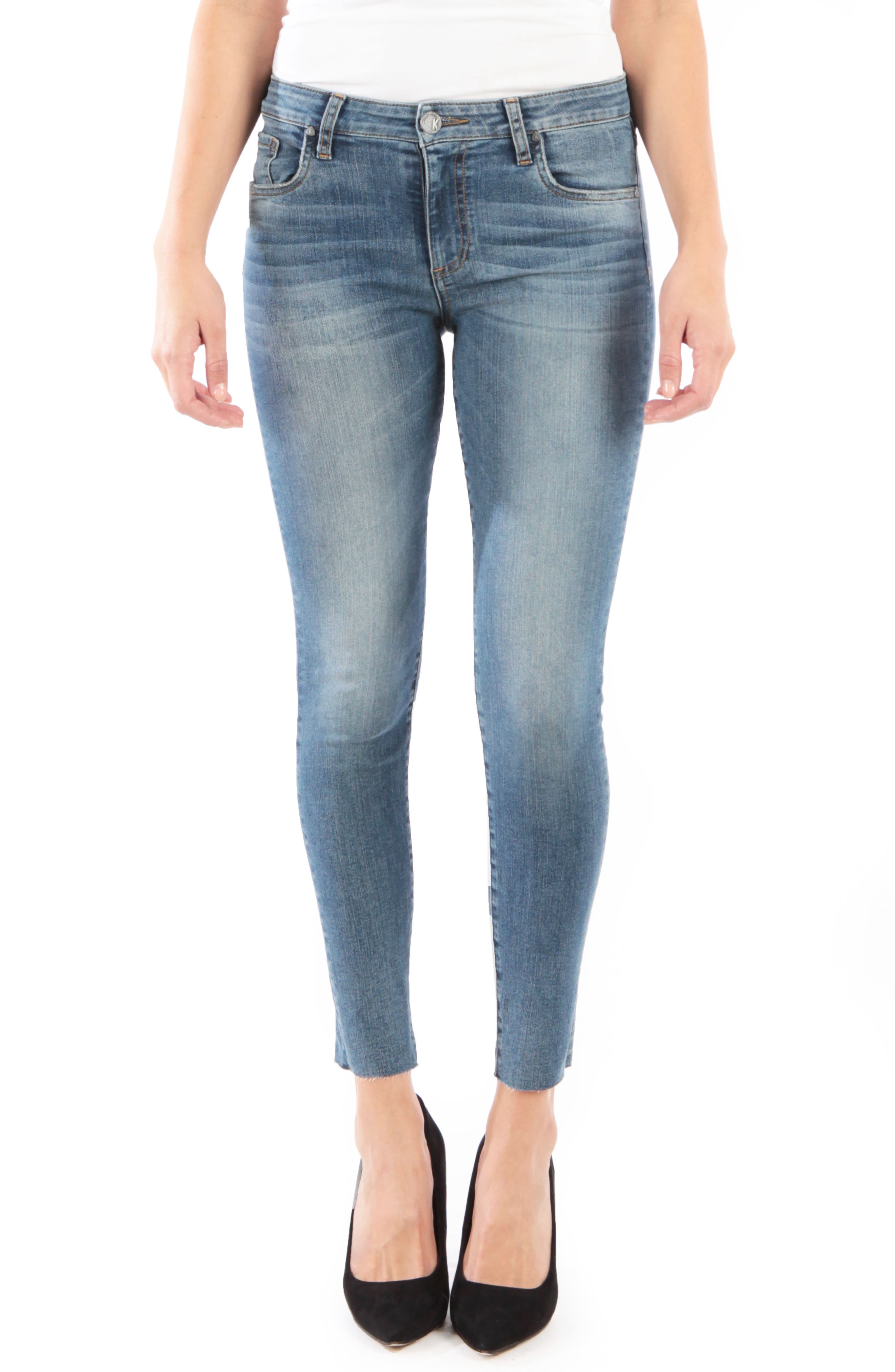 Petite Kut From The Kloth Donna High Waist Raw Hem Skinny Jeans, Blue