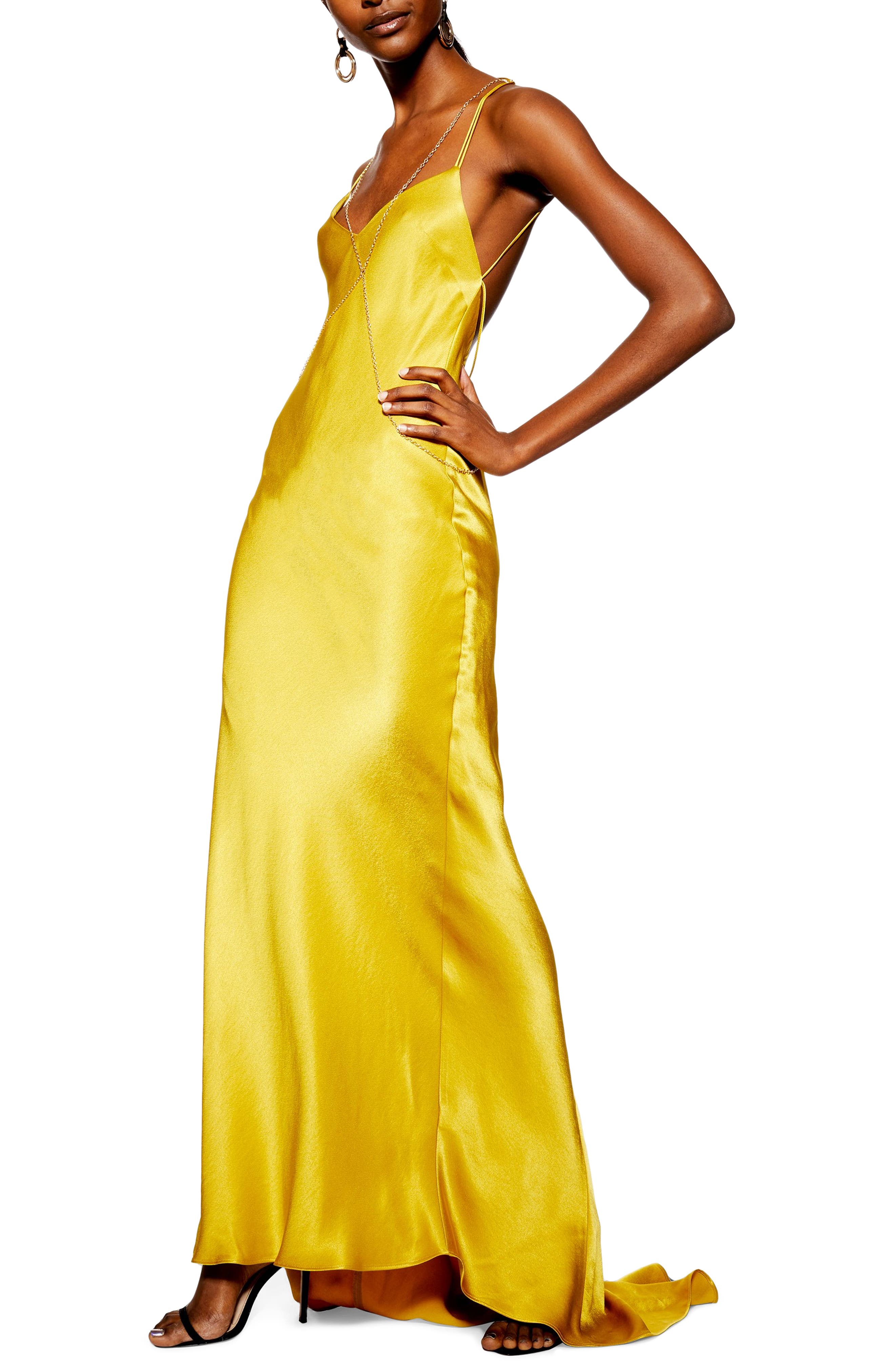 Topshop Chain Satin Maxi Dress, US (fits like 10-12) - Metallic