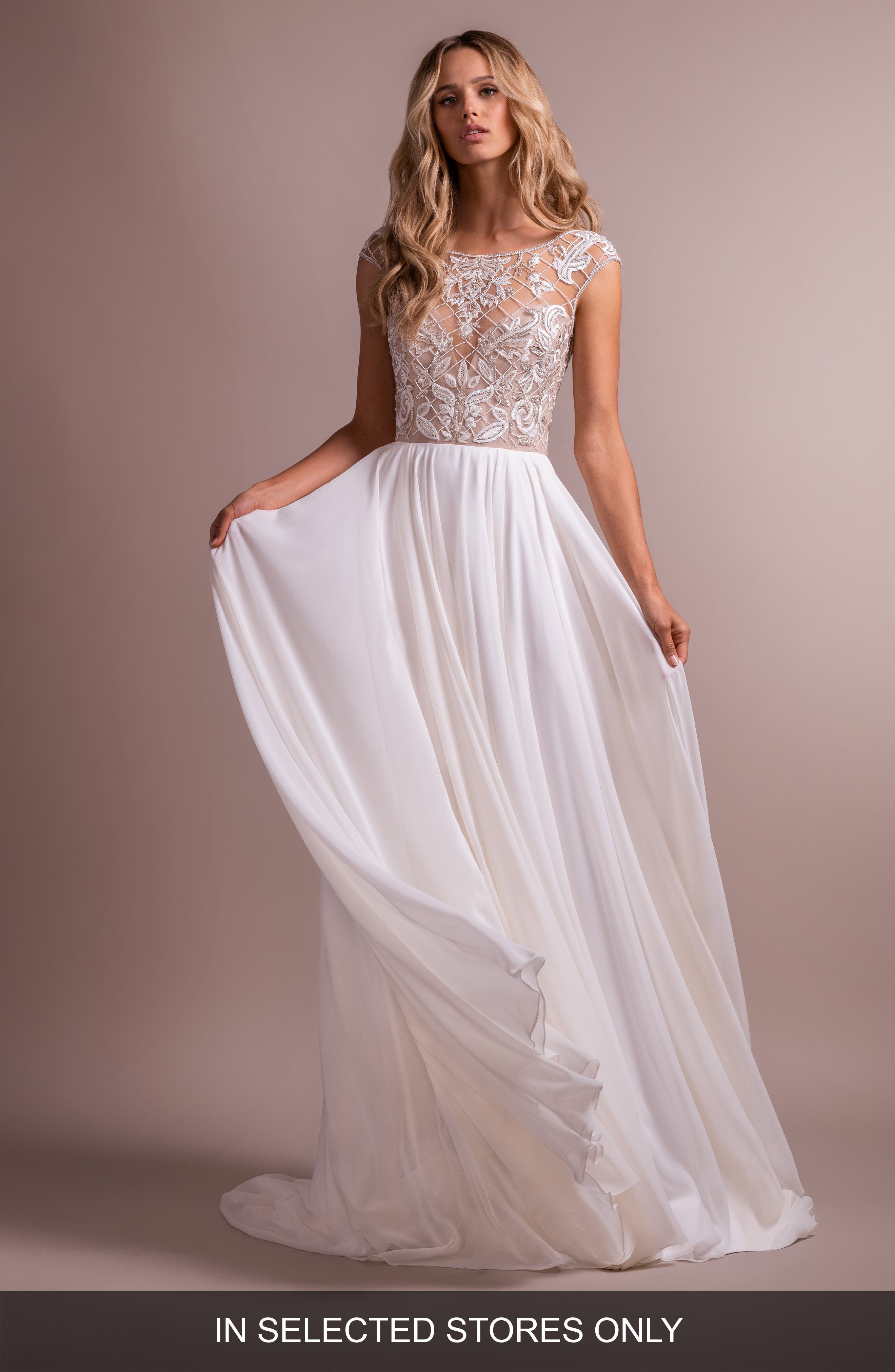 Hayley Paige Hemmingway Embroidered Crewneck Wedding Dress, Size IN STORE ONLY - Ivory