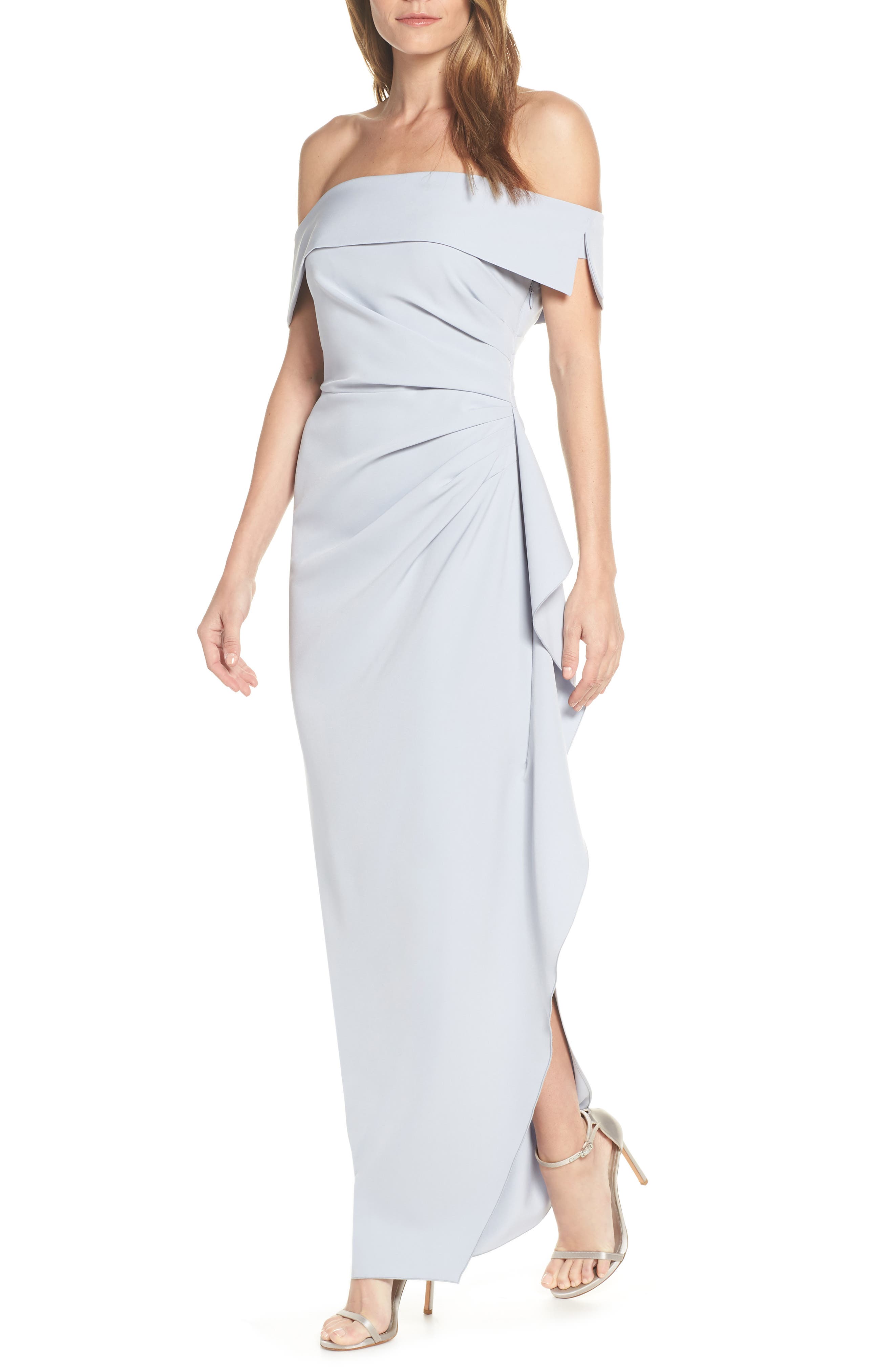 Vince Camuto Off The Shoulder Crepe Gown, Blue
