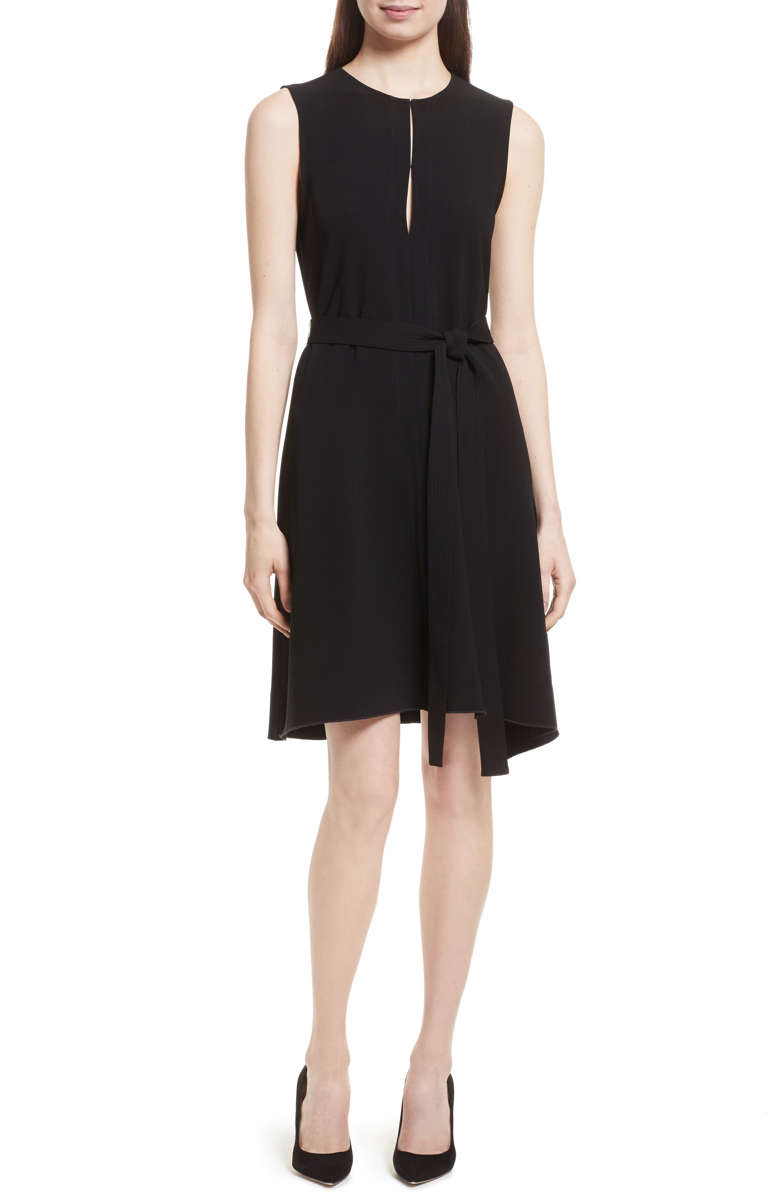 Theory Desza Belted Admiral Crepe Fit & Flare Dress