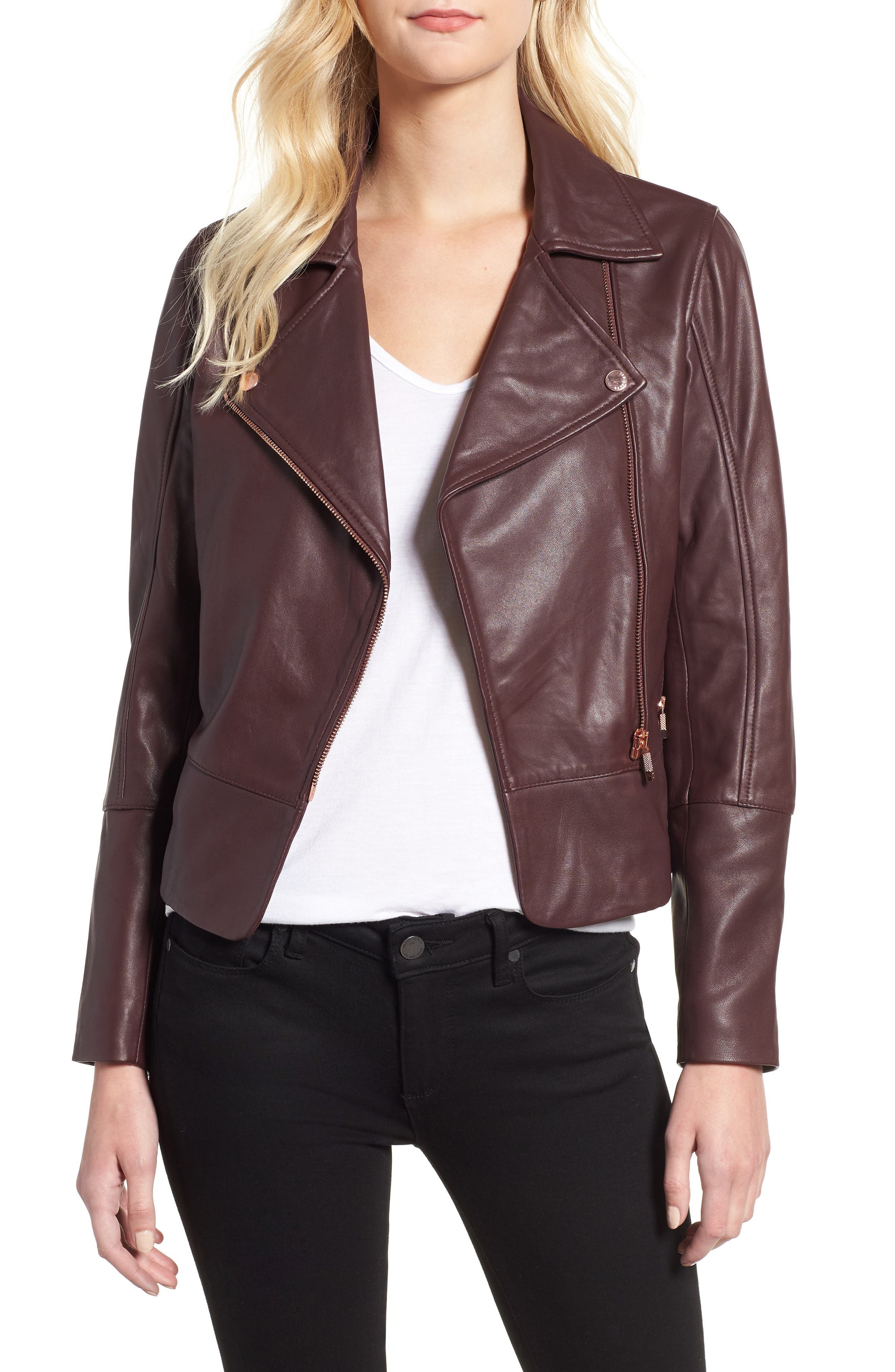 Ted Baker Lizia Minimal Biker Jacket In Deep Purple
