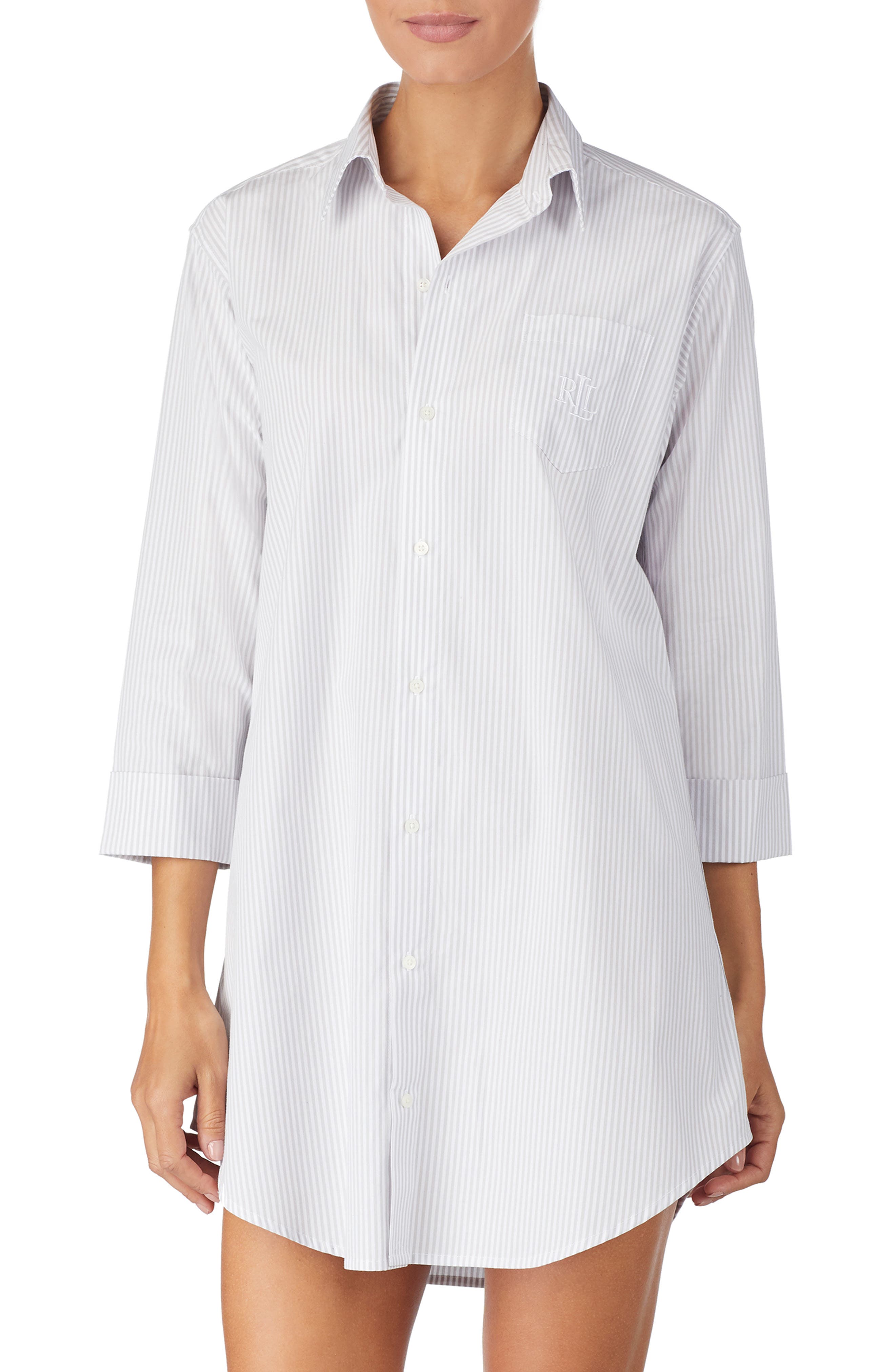 Lauren Ralph Lauren Cotton Poplin Sleep Shirt, Grey