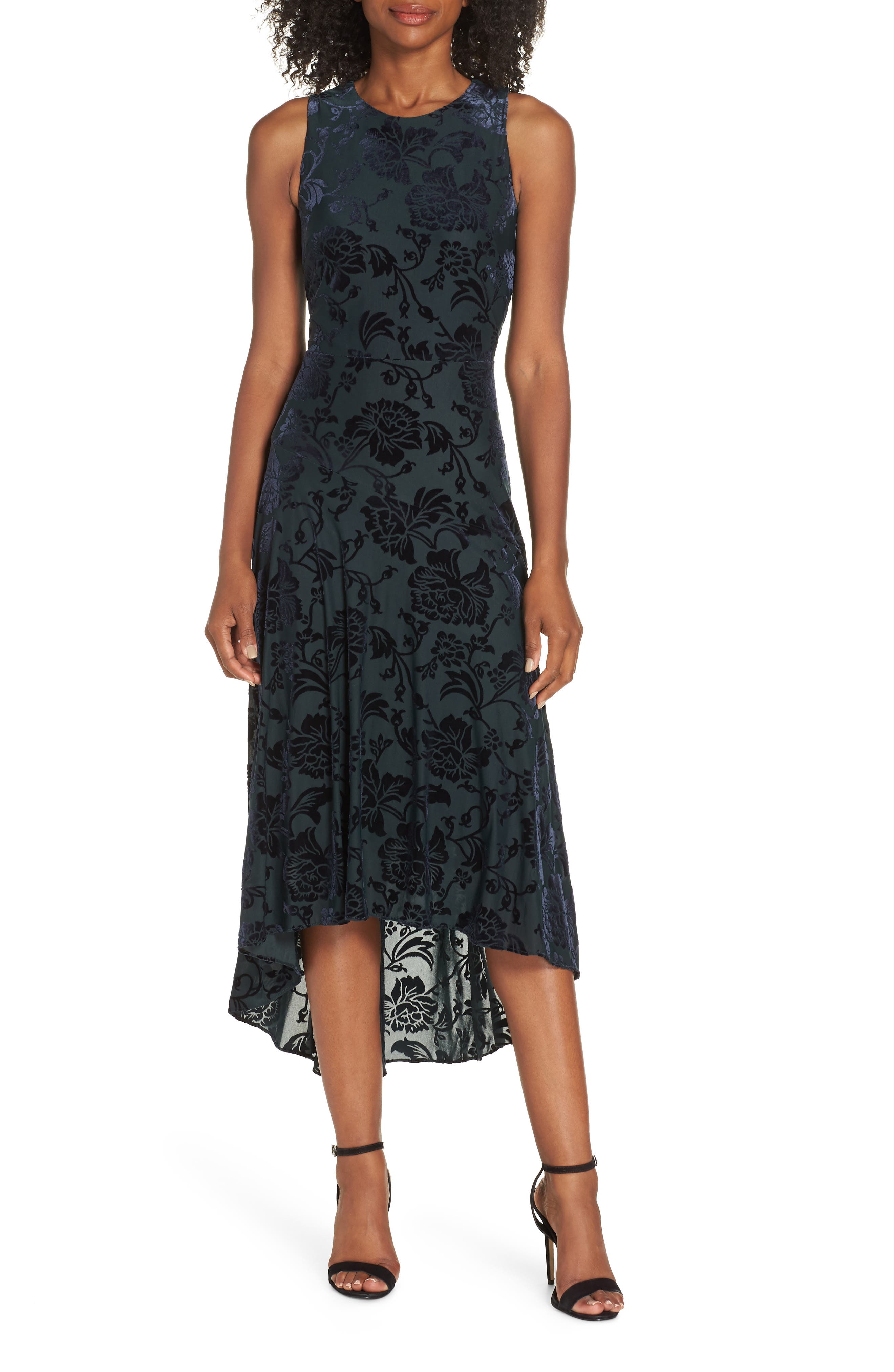 Vince Camuto Burnout Velvet High/low Dress, Green
