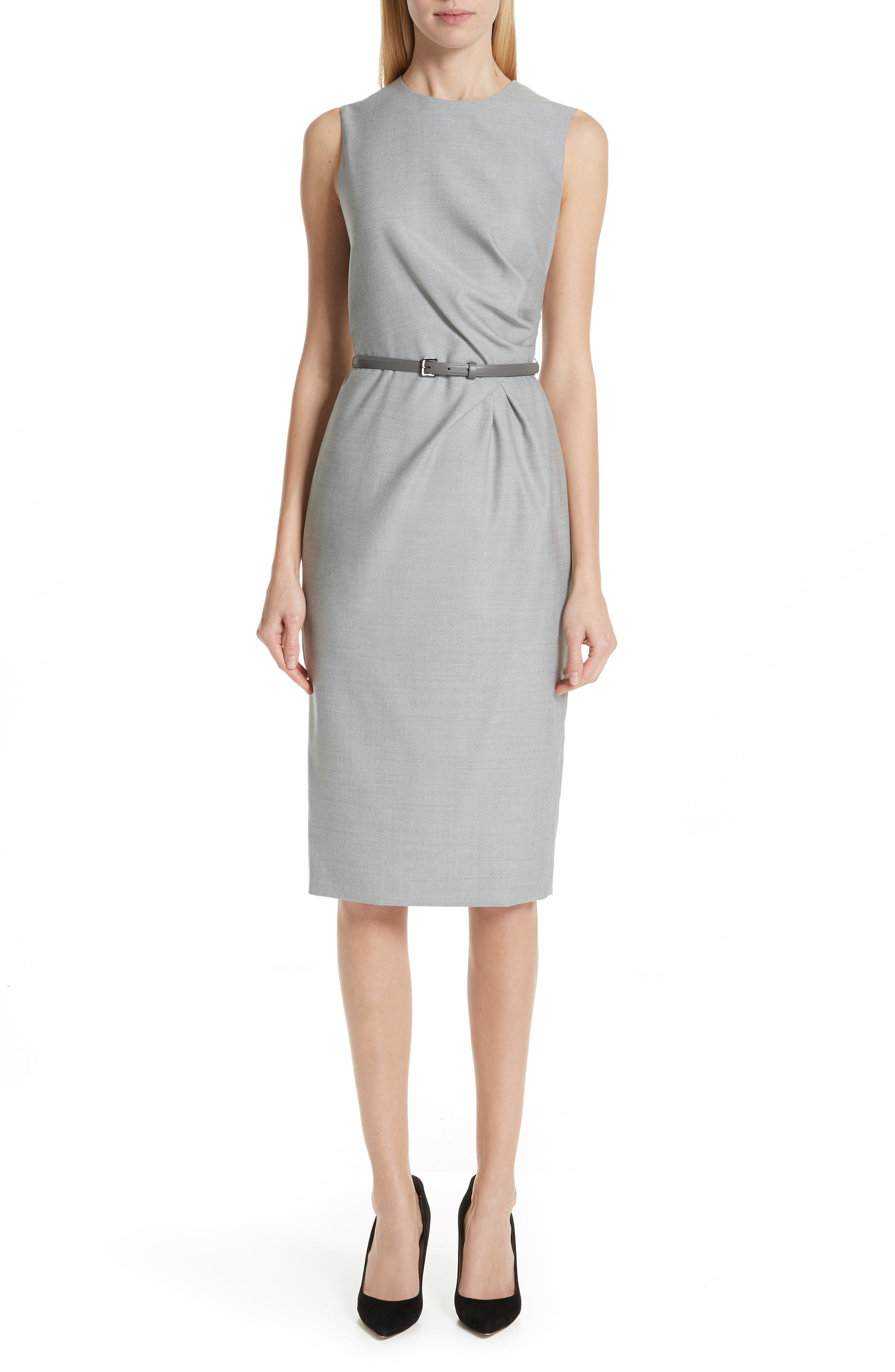 Max Mara Torres Side Pleat Sheath Dress, Grey
