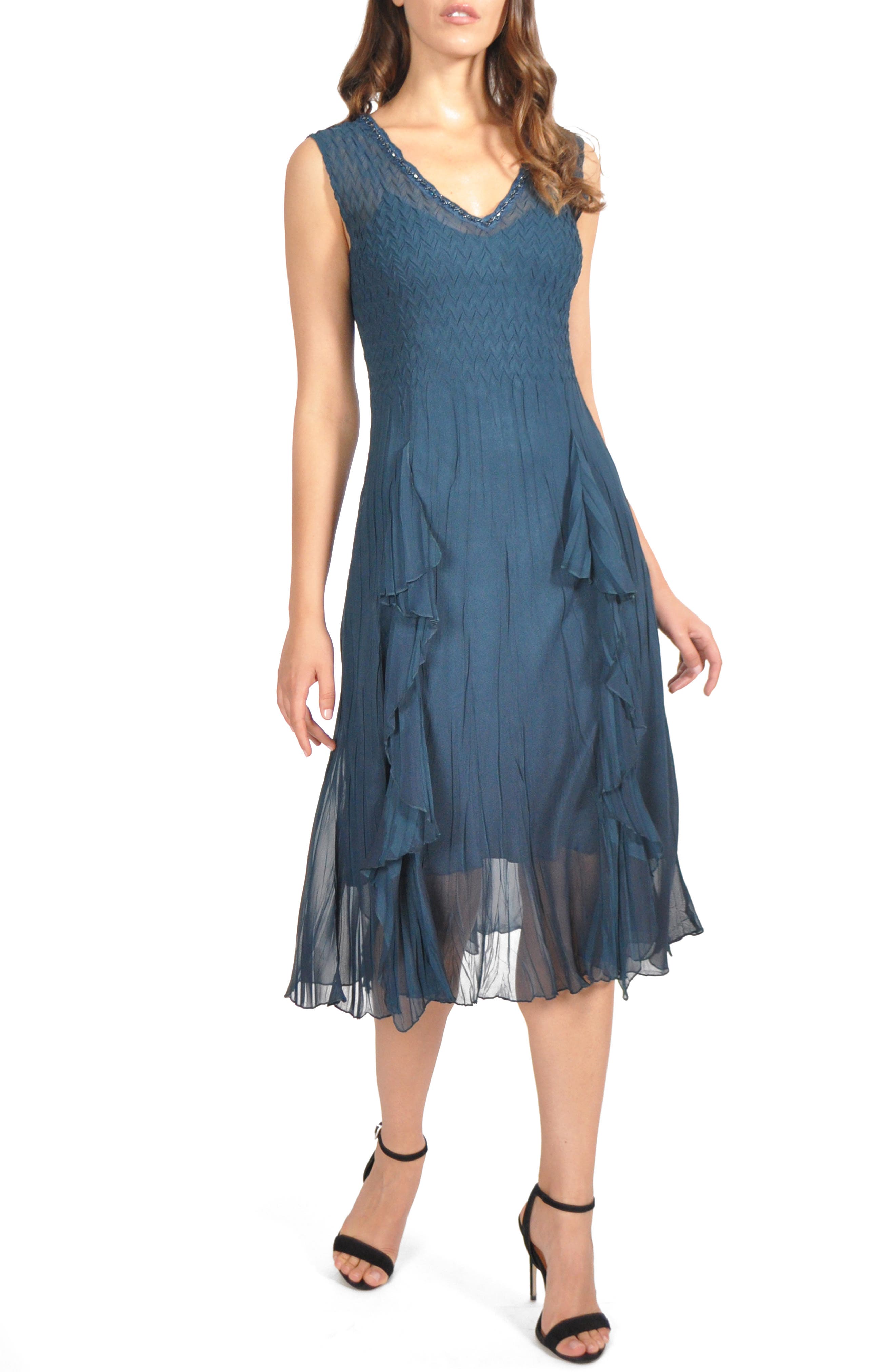 Petite Komarov Ruffle Midi Dress, Blue