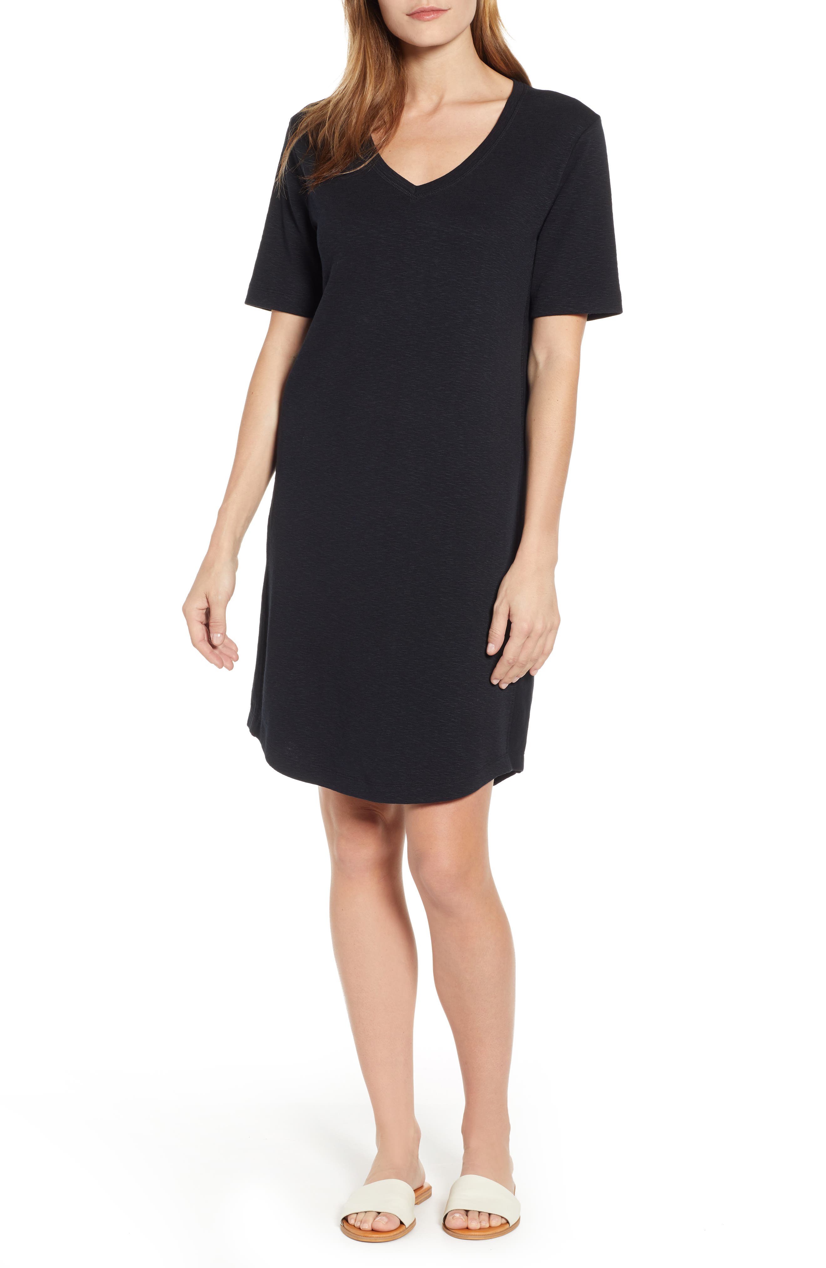 Petite Caslon Slub Knit Dress, White