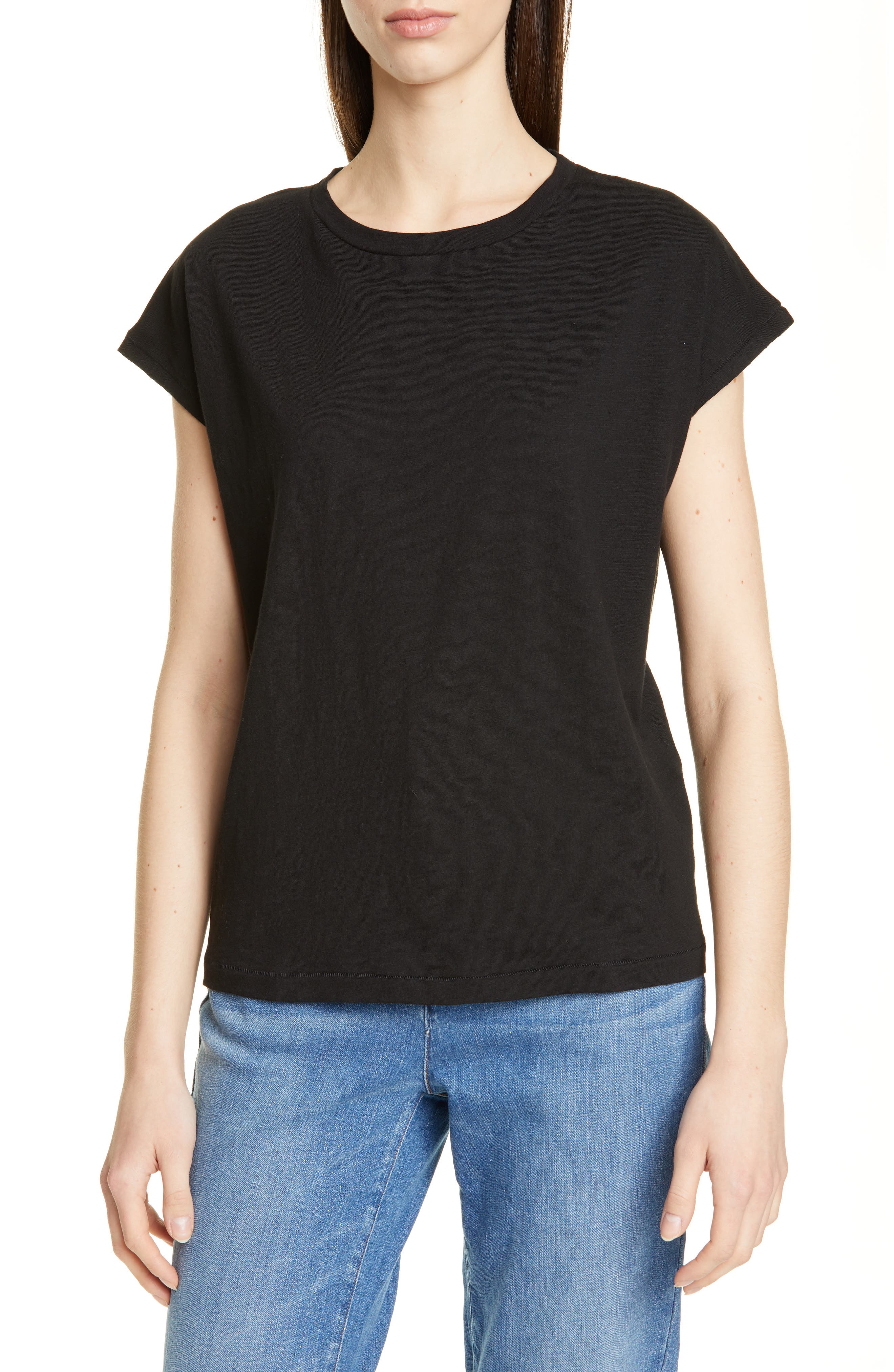 Petite Eileen Fisher Boxy Organic Cotton Tee, Black